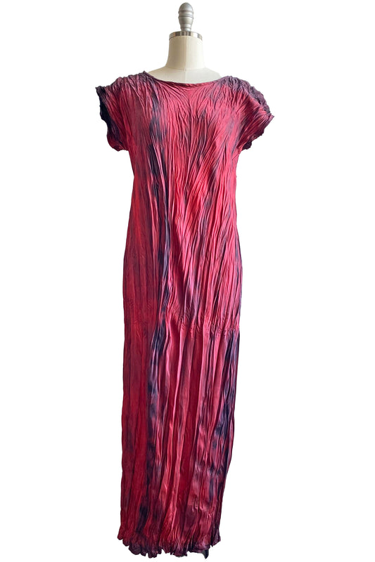 Crinkle Dress in Silk Charmeuse w/ Twist Dye - Red & Black - Medium