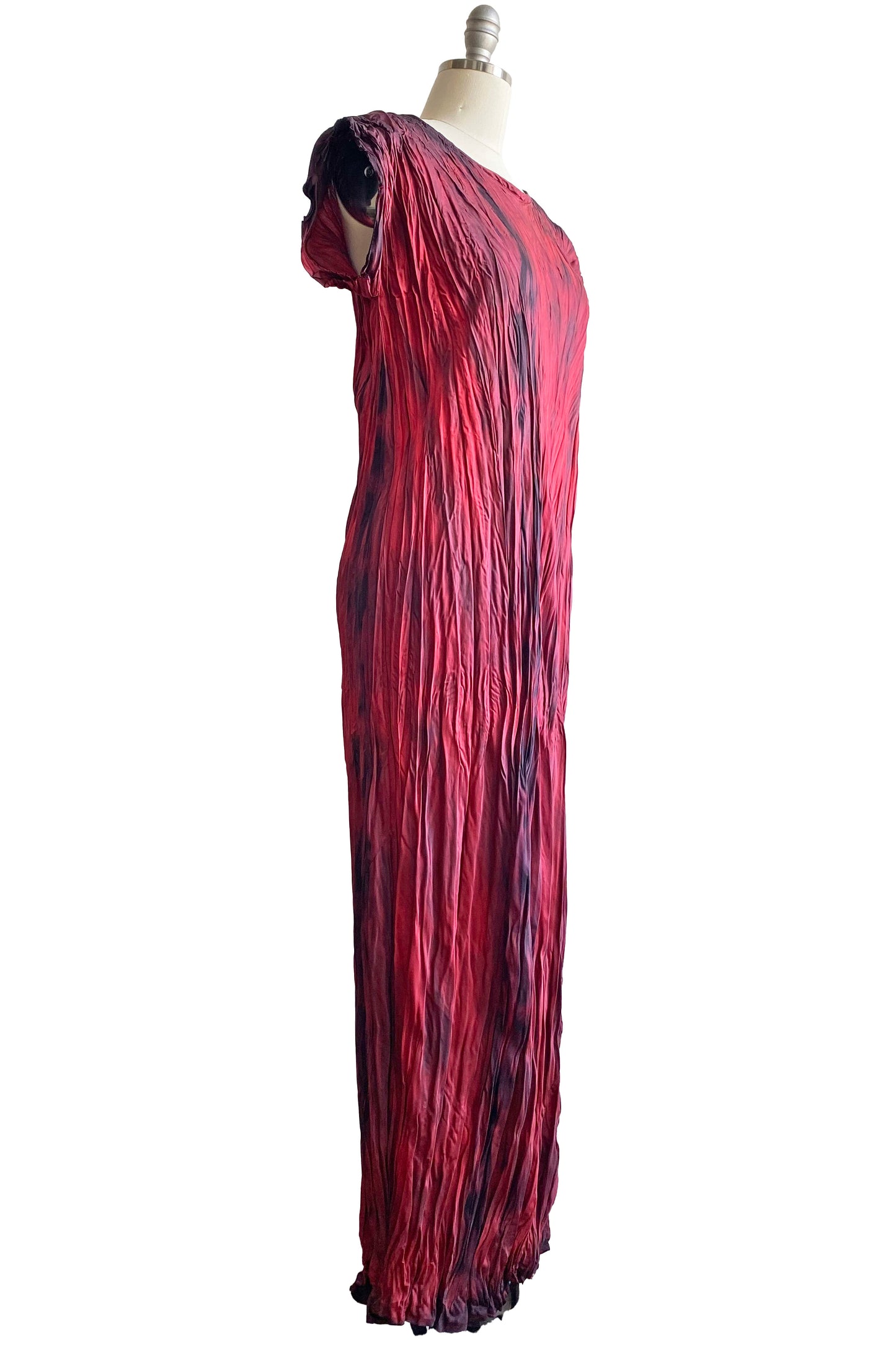 Crinkle Dress in Silk Charmeuse w/ Twist Dye - Red & Black - Medium