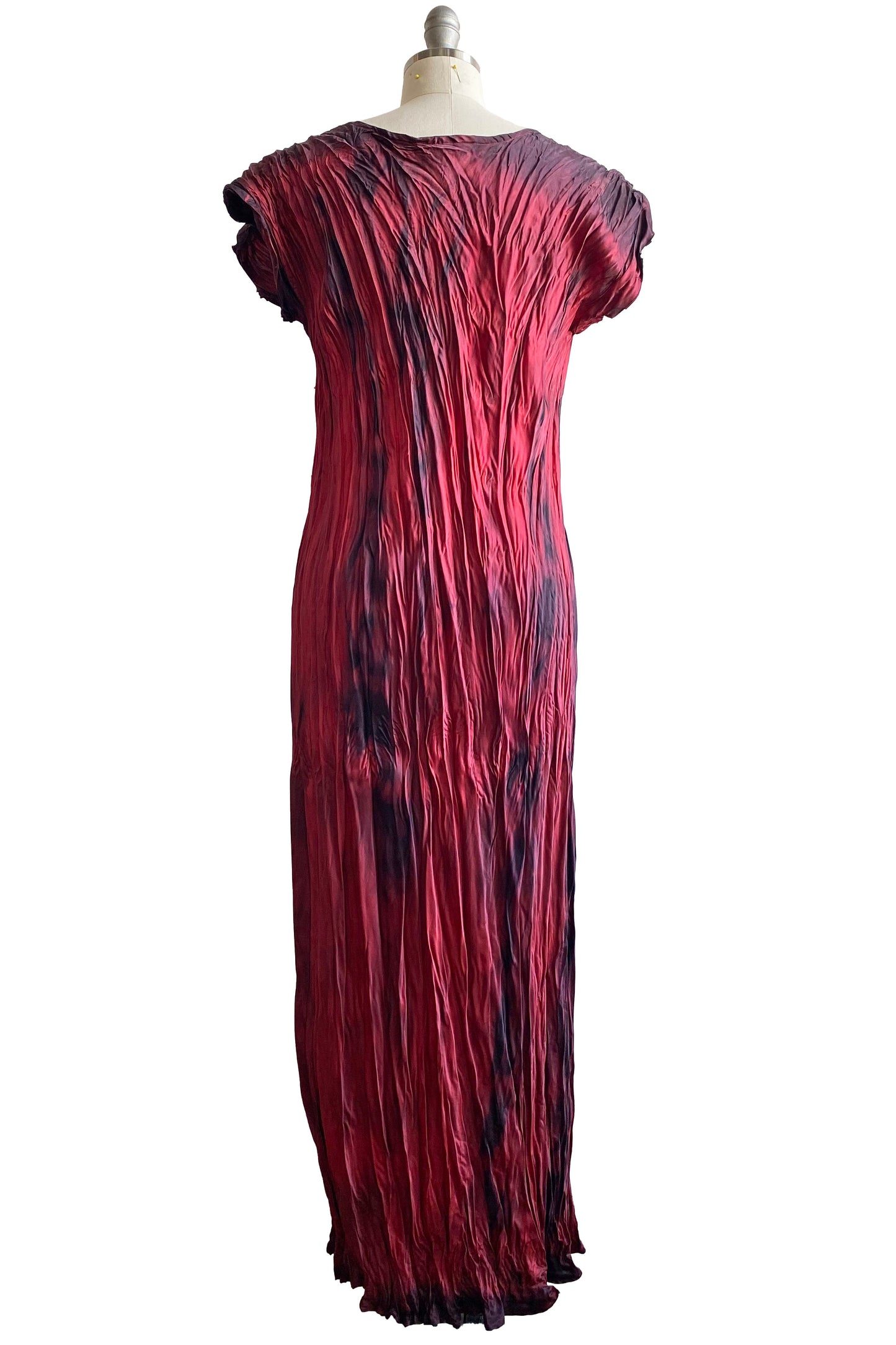 Crinkle Dress in Silk Charmeuse w/ Twist Dye - Red & Black - Medium
