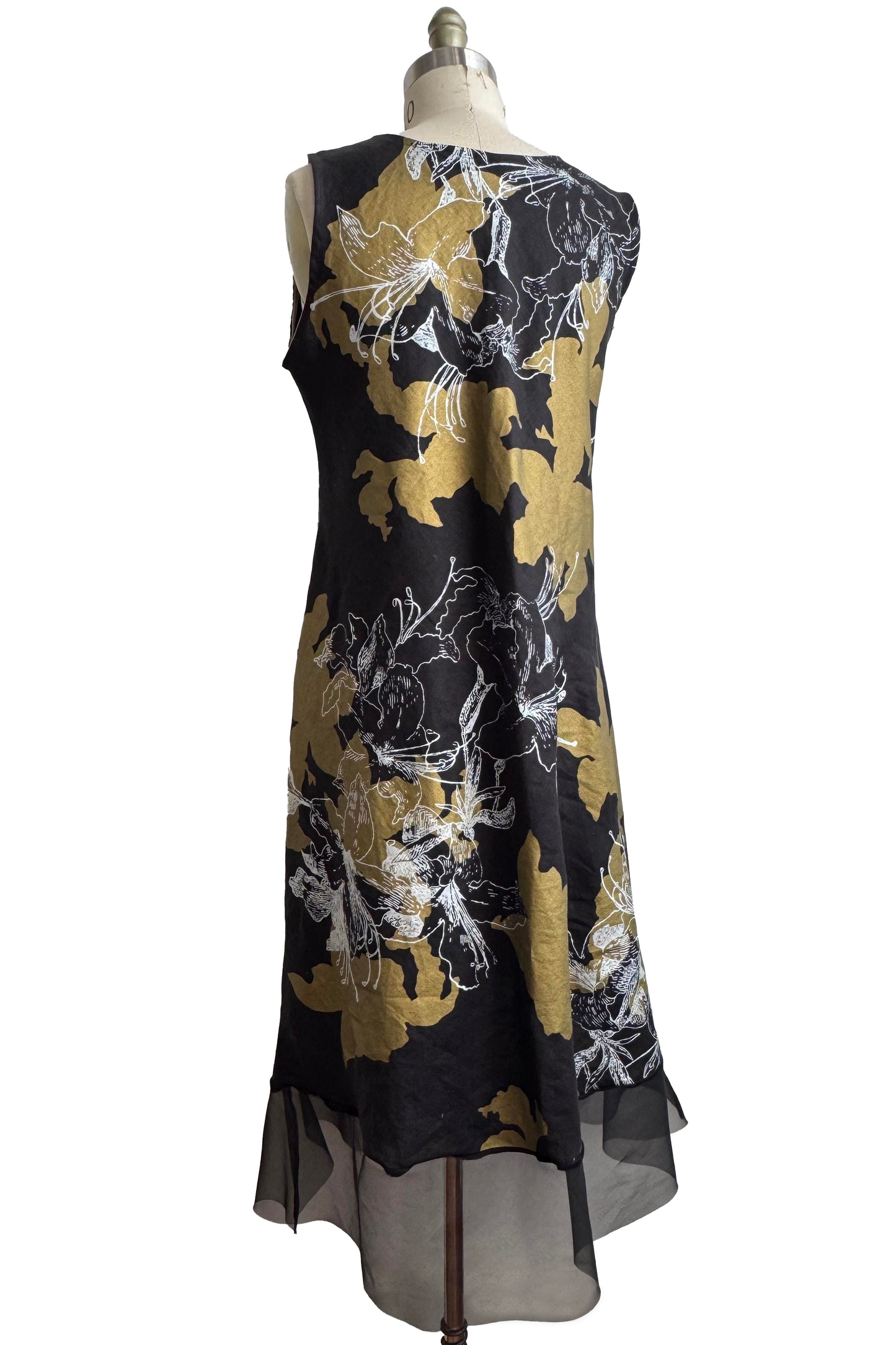 Emilia Dress w/ Azalea Print - Black & Gold - Small