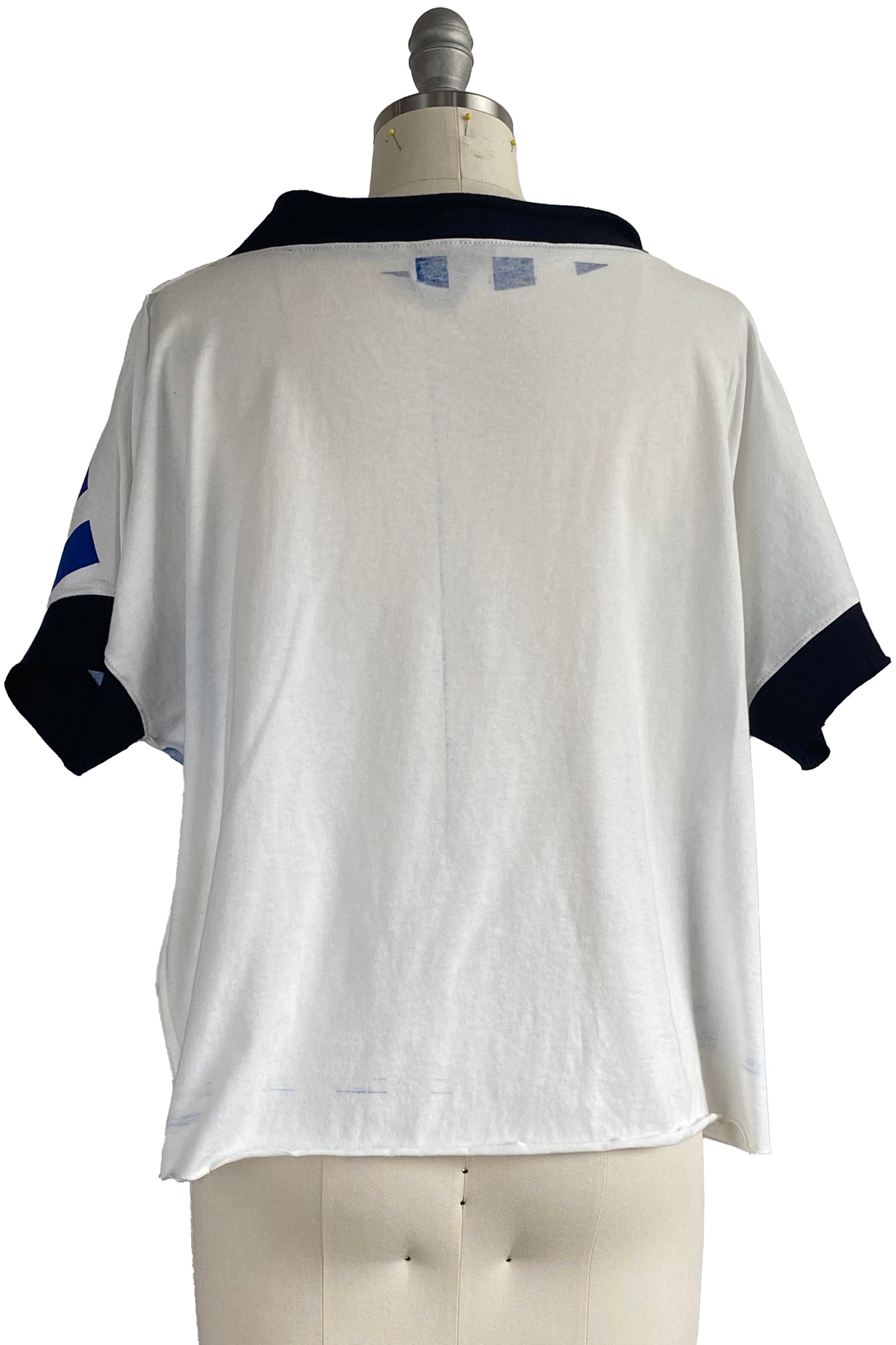 Jen Top - Jersey - Stripe & Felted Flower - White, Blue & Black - Medium