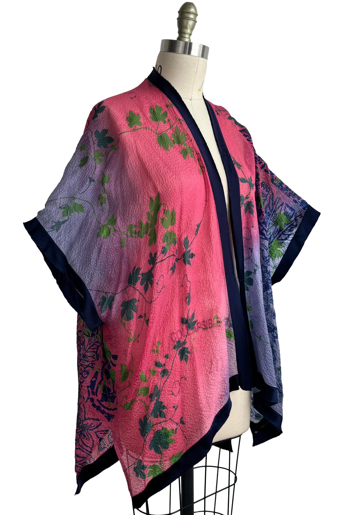 Lucianne Drape Seersucker Silk - Tile & Vine Print - Pink & Blue