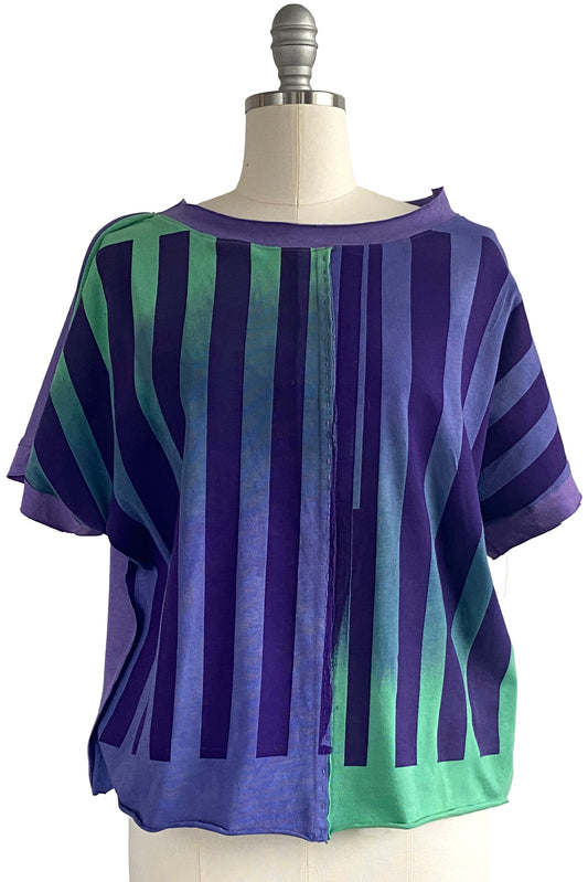 Jen Top - Jersey - Stripe & Ombre Dye - Purple & Green - Medium