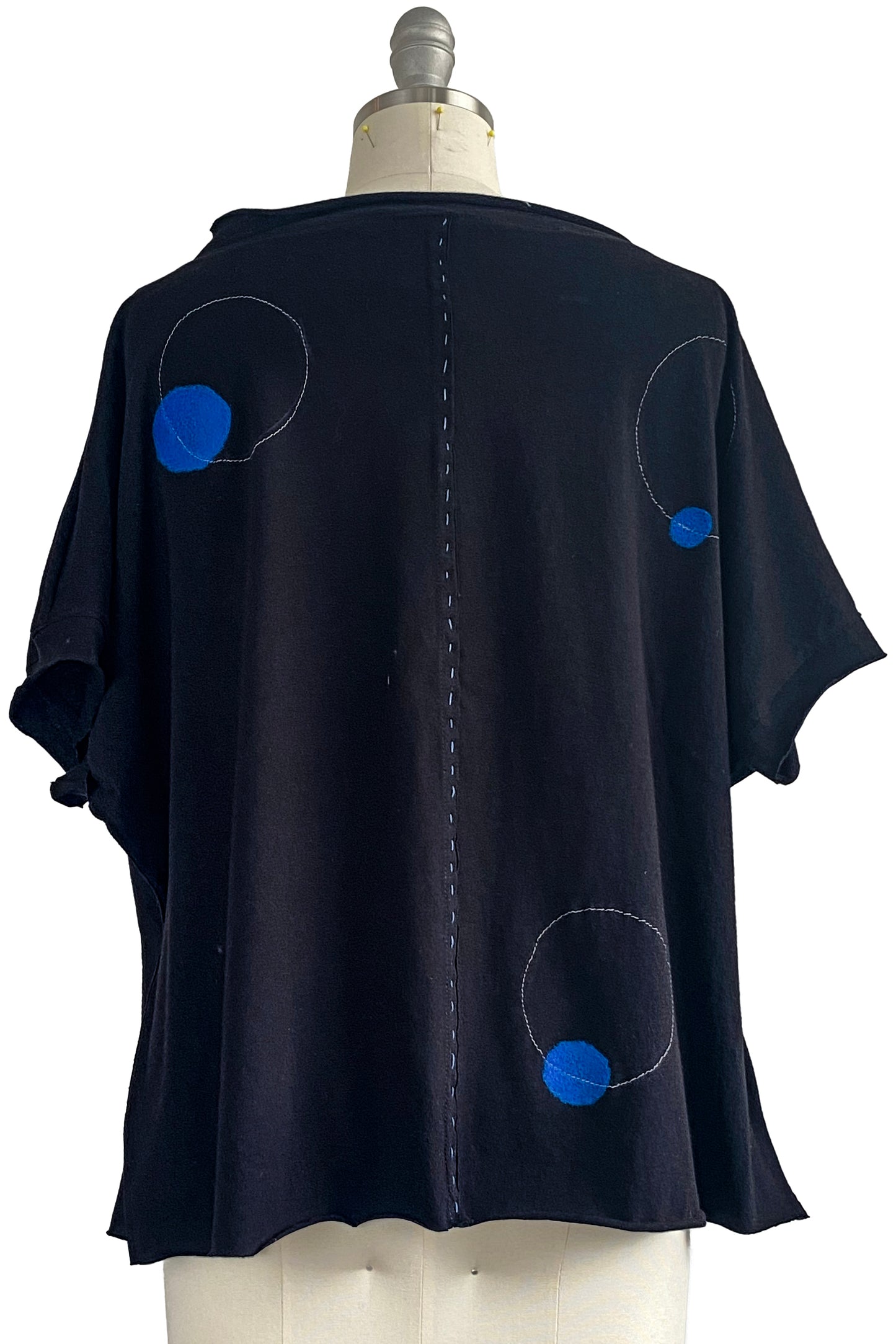 Jen Top - Jersey - Felted Circle & Stitching - Black & Blue - Large