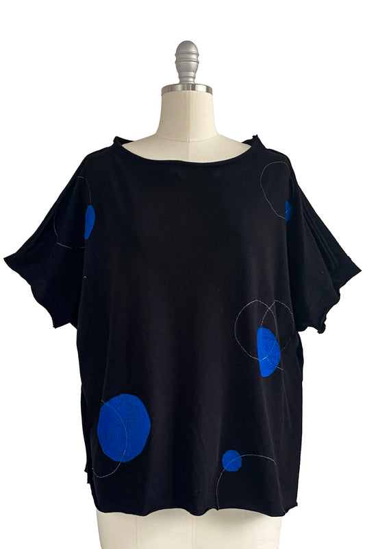 Jen Top - Jersey - Felted Circle & Stitching - Black & Blue - Large
