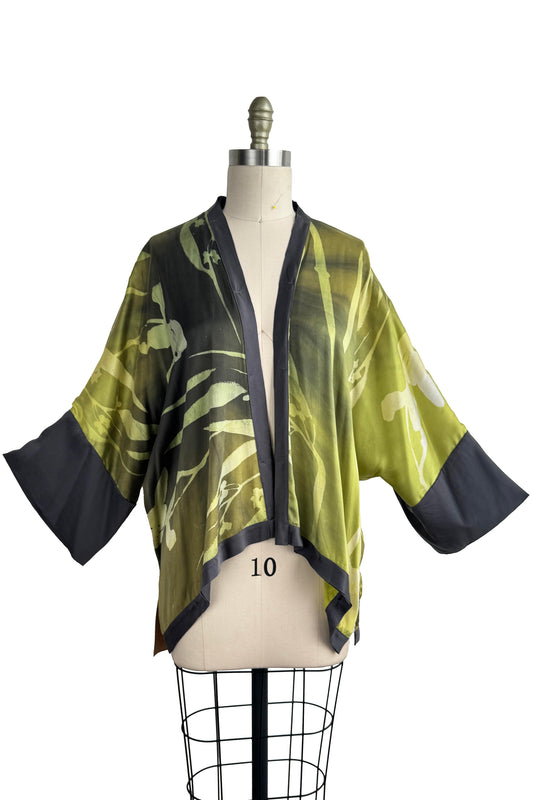 Lucianne Kimono - Silk Charmeuse Eucalyptus Print - Green