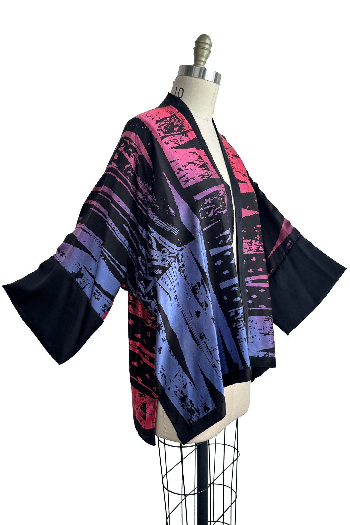 Lucianne Kimono - Silk Charmeuse Brass Print - Black, Pink & Purple