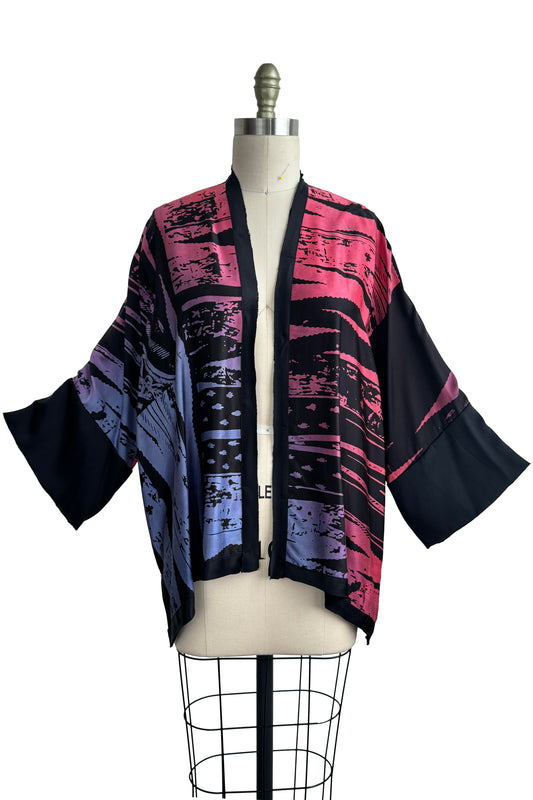 Lucianne Kimono - Silk Charmeuse Brass Print - Black, Pink & Purple