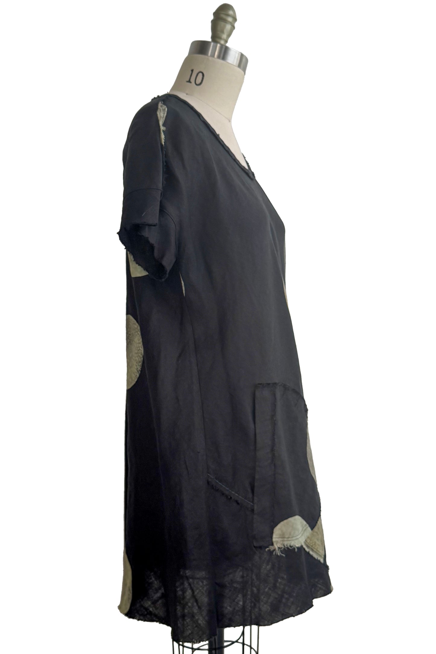 Athena Dress in Linen - Moon Print - Black & Natural- Small