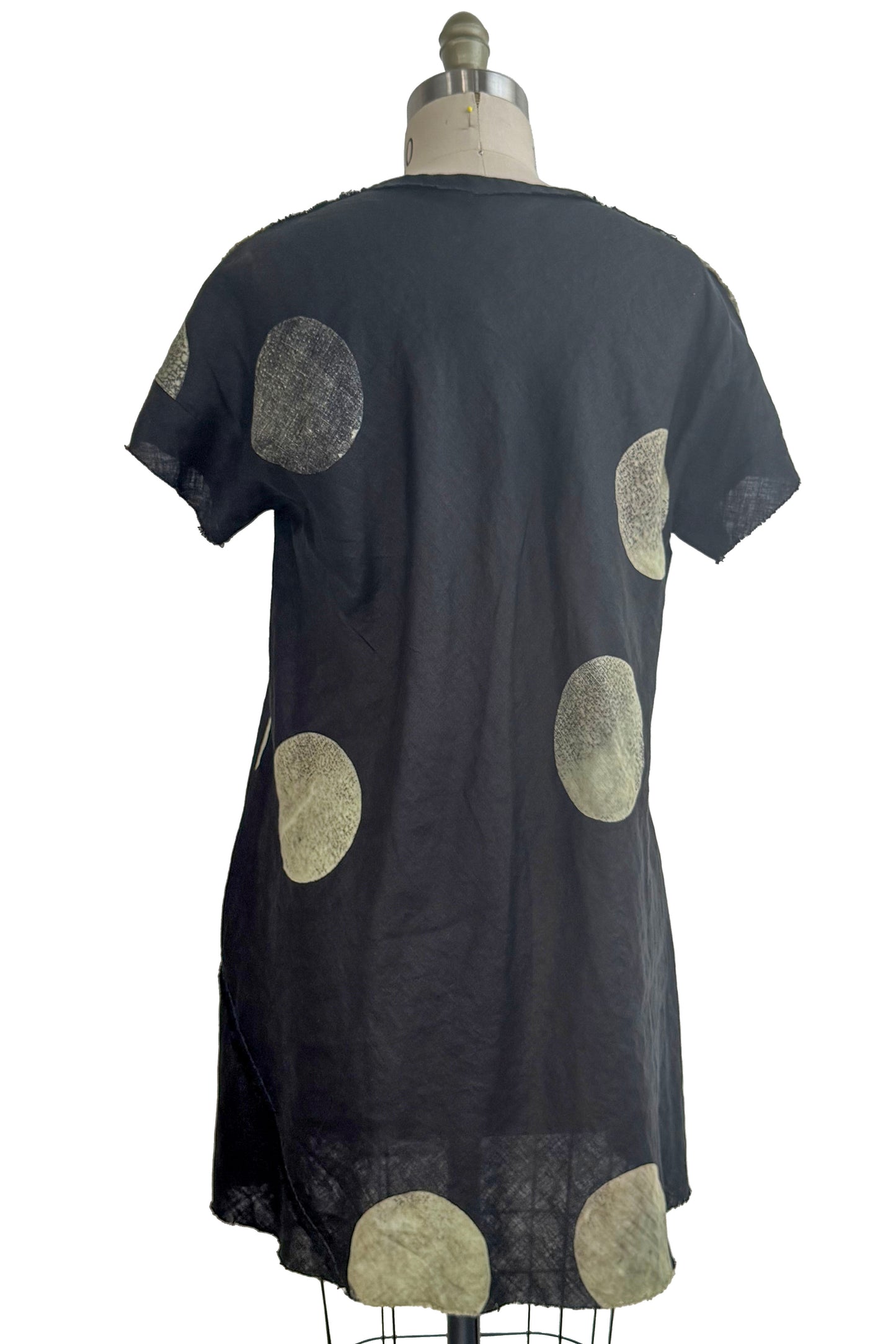 Athena Dress in Linen - Moon Print - Black & Natural- Small