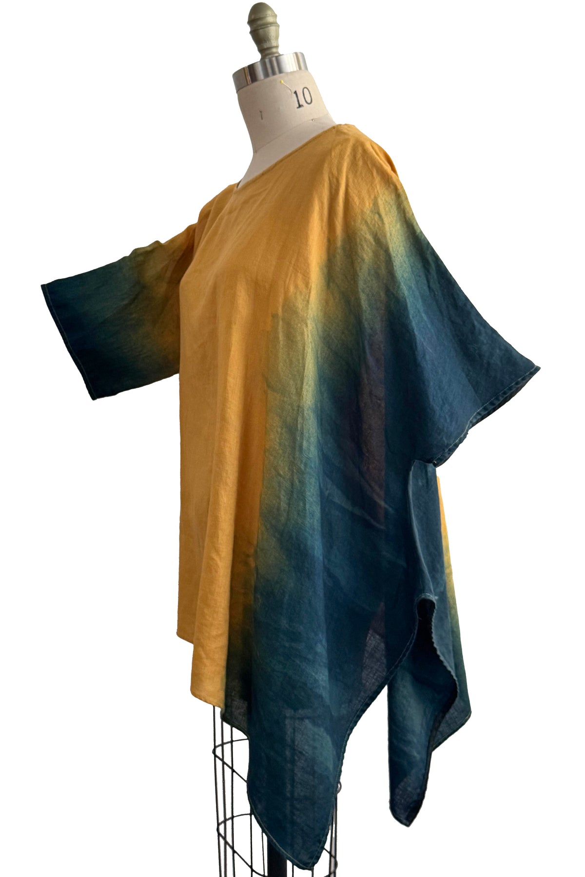 Asymmetrical Top | Linen | Ombre Dye | Teal & Goldenrod Yellow | Large