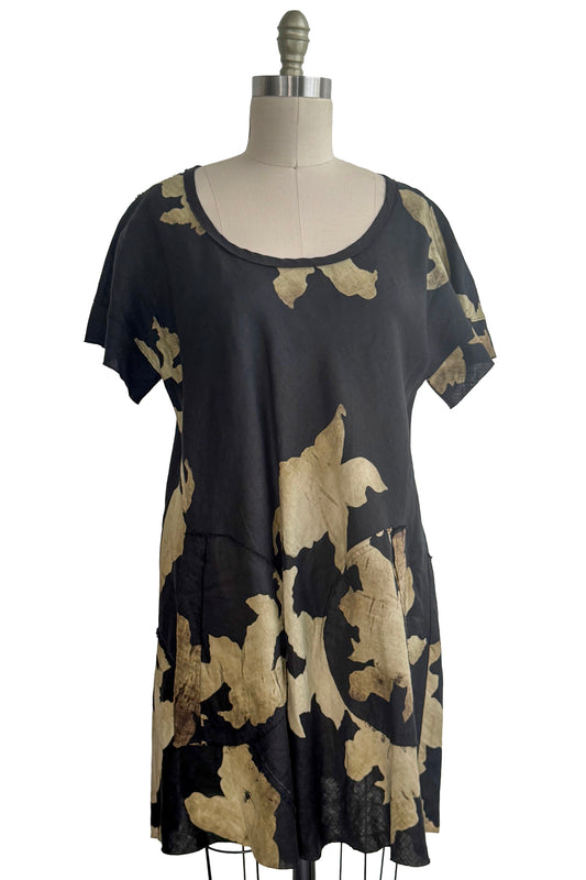 Athena Dress in Linen - Azalea Print - Black & Natural- Medium