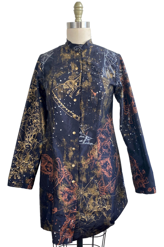 Hampton Coat in Silk Taffeta w/ Celestial Print - Navy - Size (new)