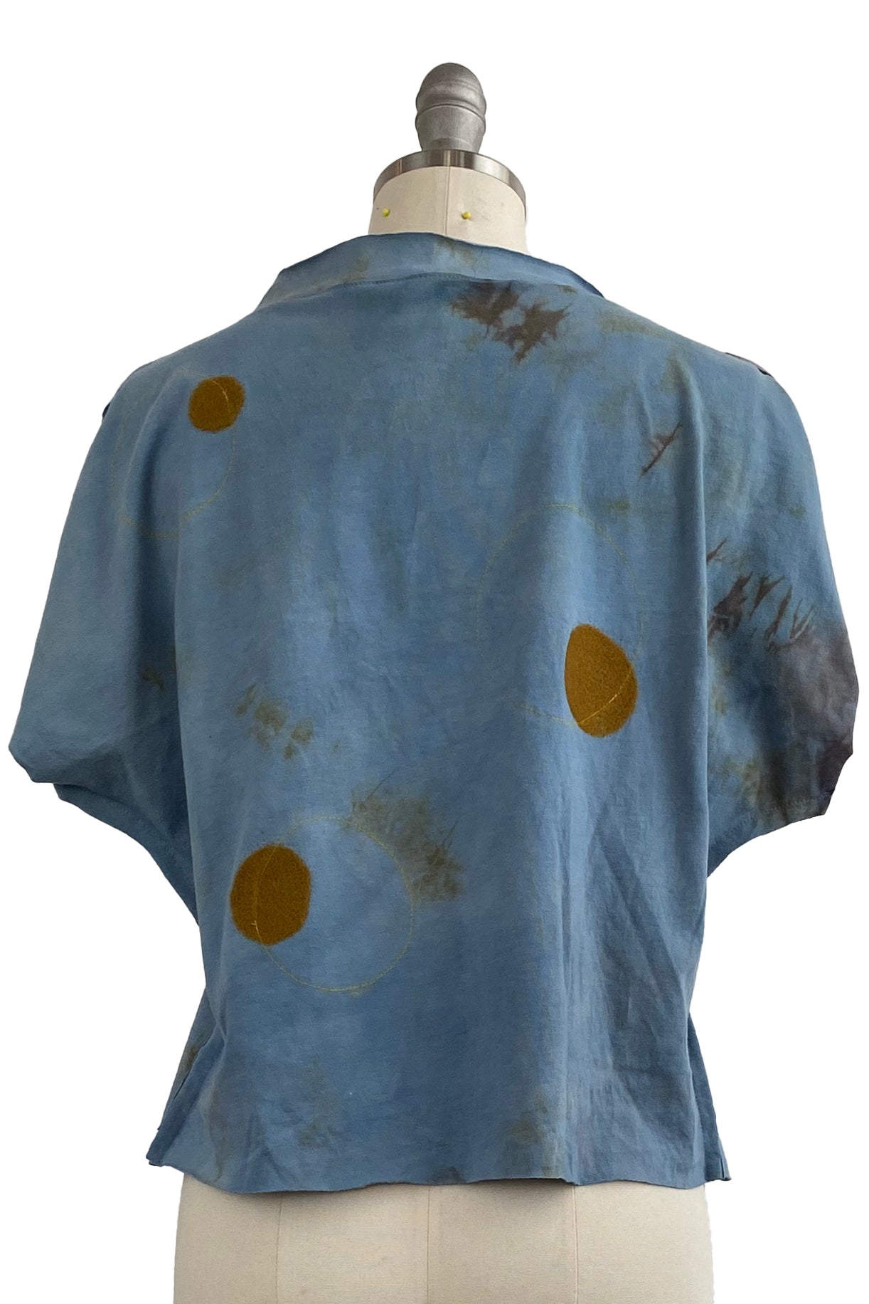 Jen Top - Jersey - Felted & Stitched Circles - Blue & Ochre - Small