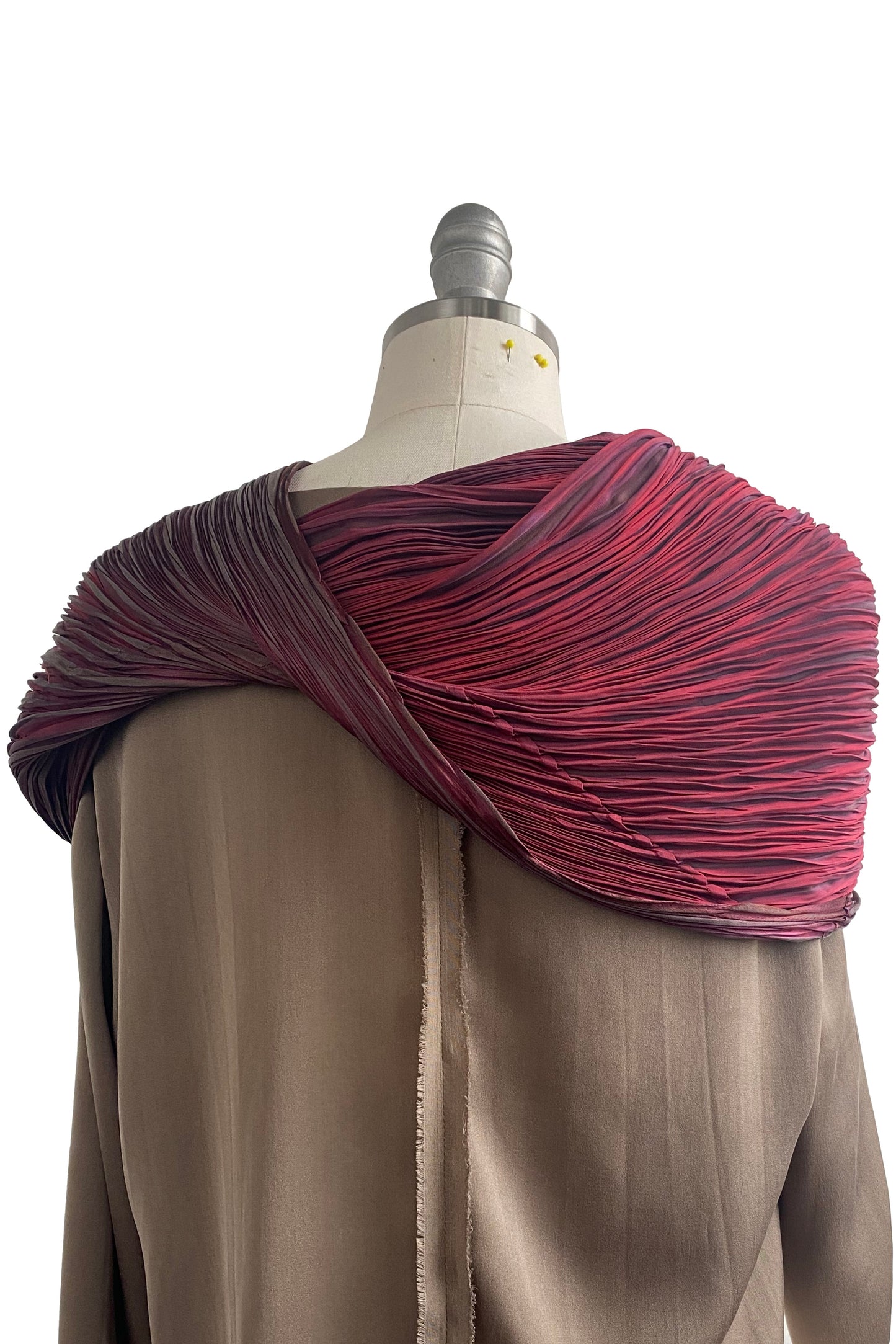 Shibori Pleated Silk Cowl - Red & Black