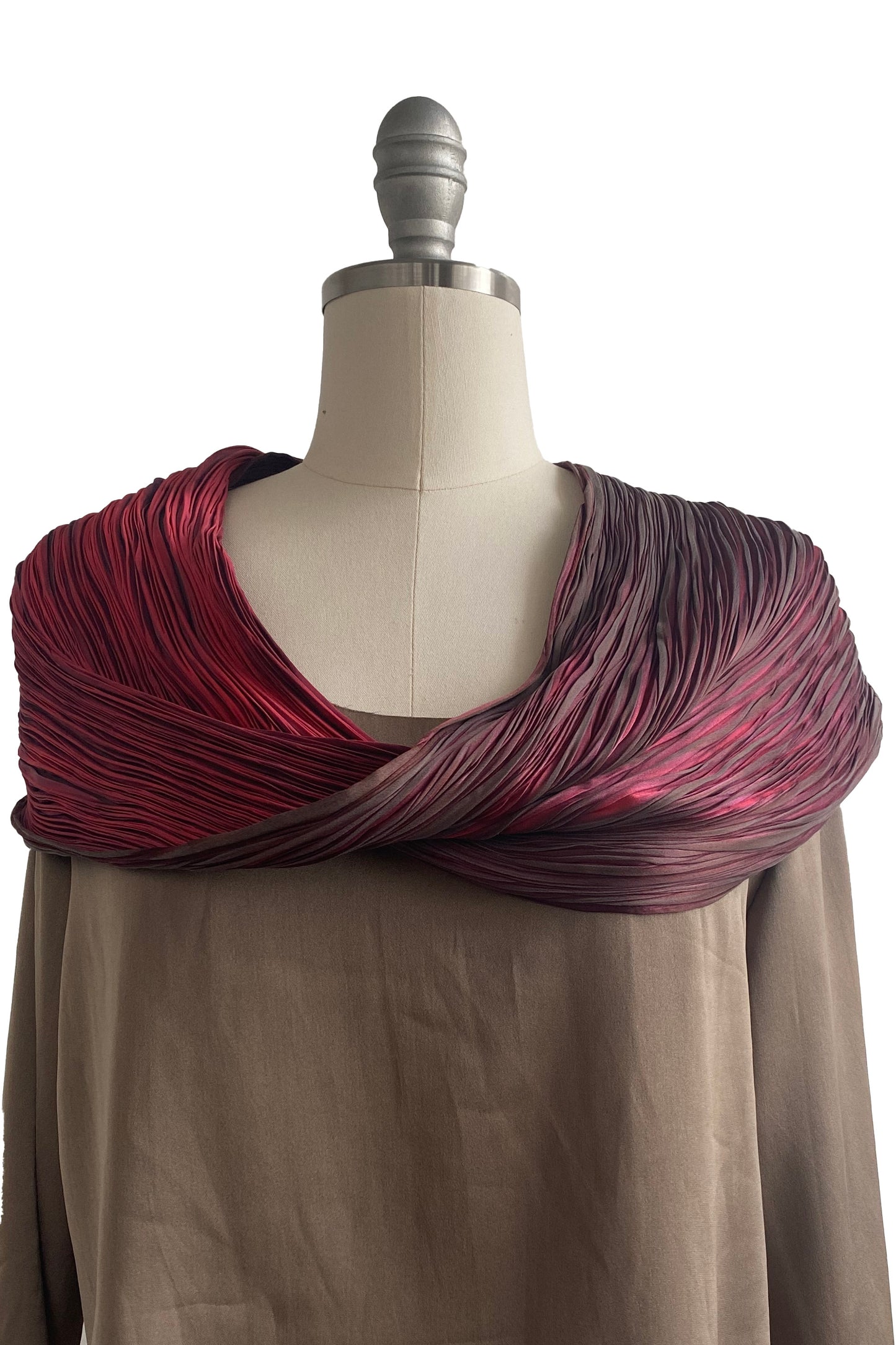 Shibori Pleated Silk Cowl - Red & Black