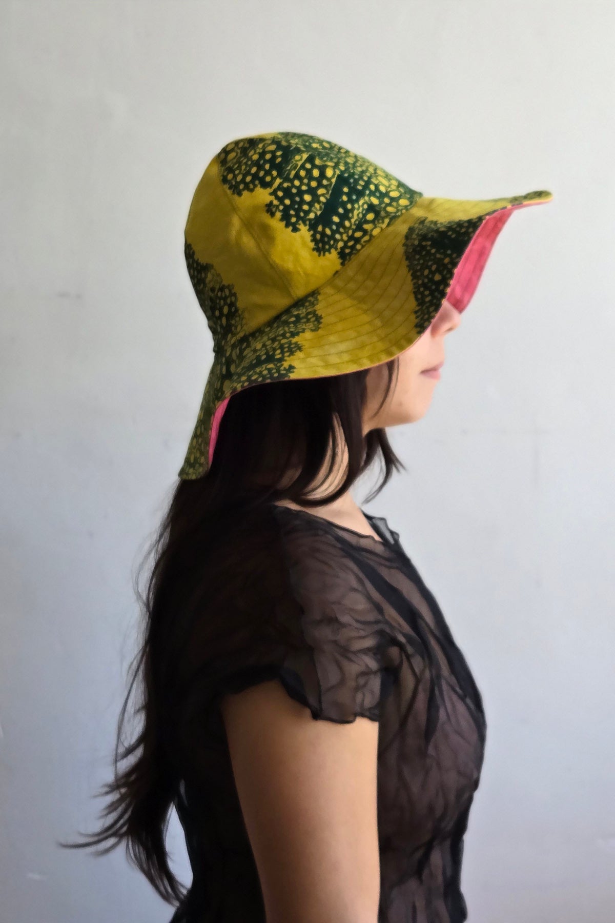 Amalfi Wide Brim Hat | Cotton | Big Leaf Print | Yellow & Green | Medium