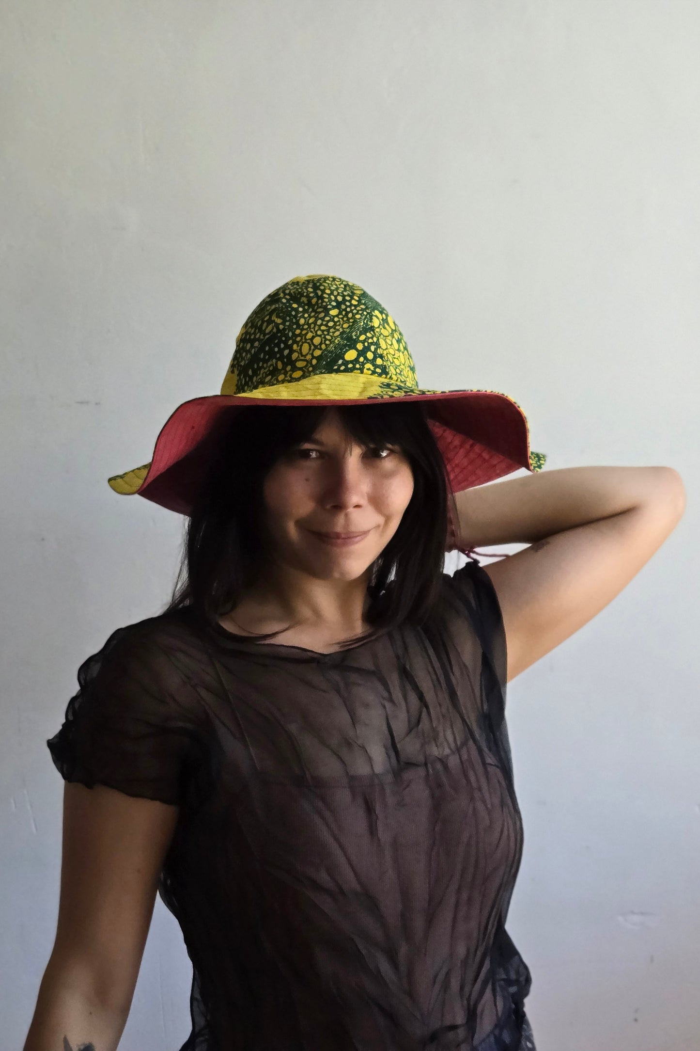 Amalfi Wide Brim Hat | Big Leaf Print - Yellow & Green