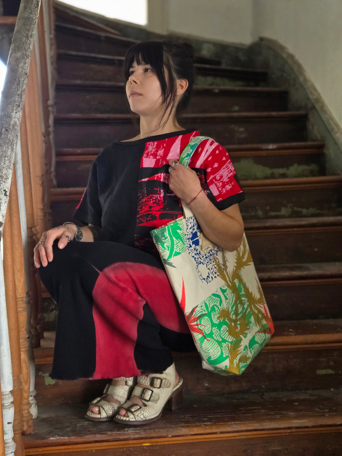 Waffle Stretch Tube Skirt | Organic Cotton | Itajime Dye | Red & Black | Small