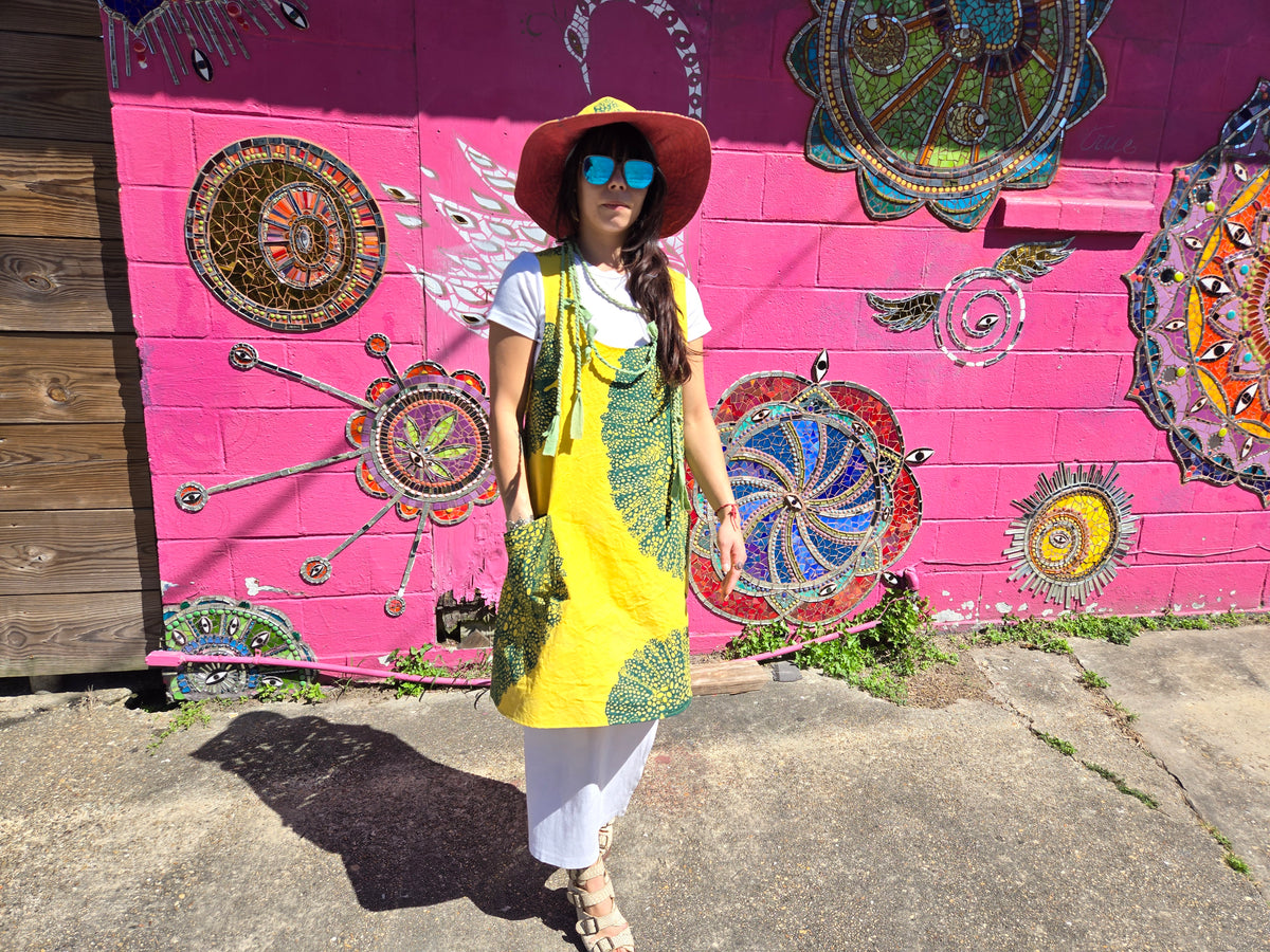 Apron Dress | Cotton | Chaos Print - White, Black & Berry