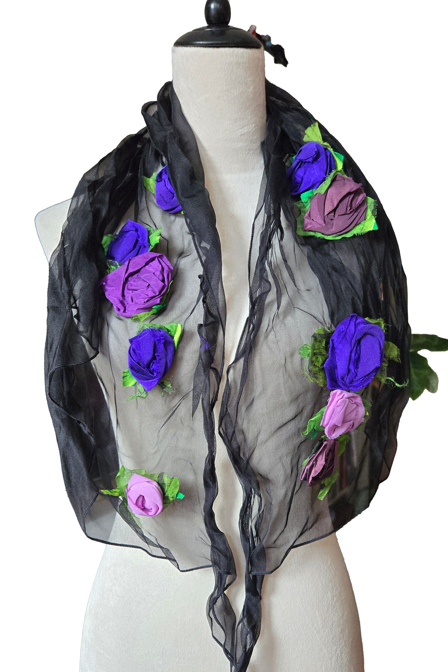 Flower Scarf - Black w/ Purple