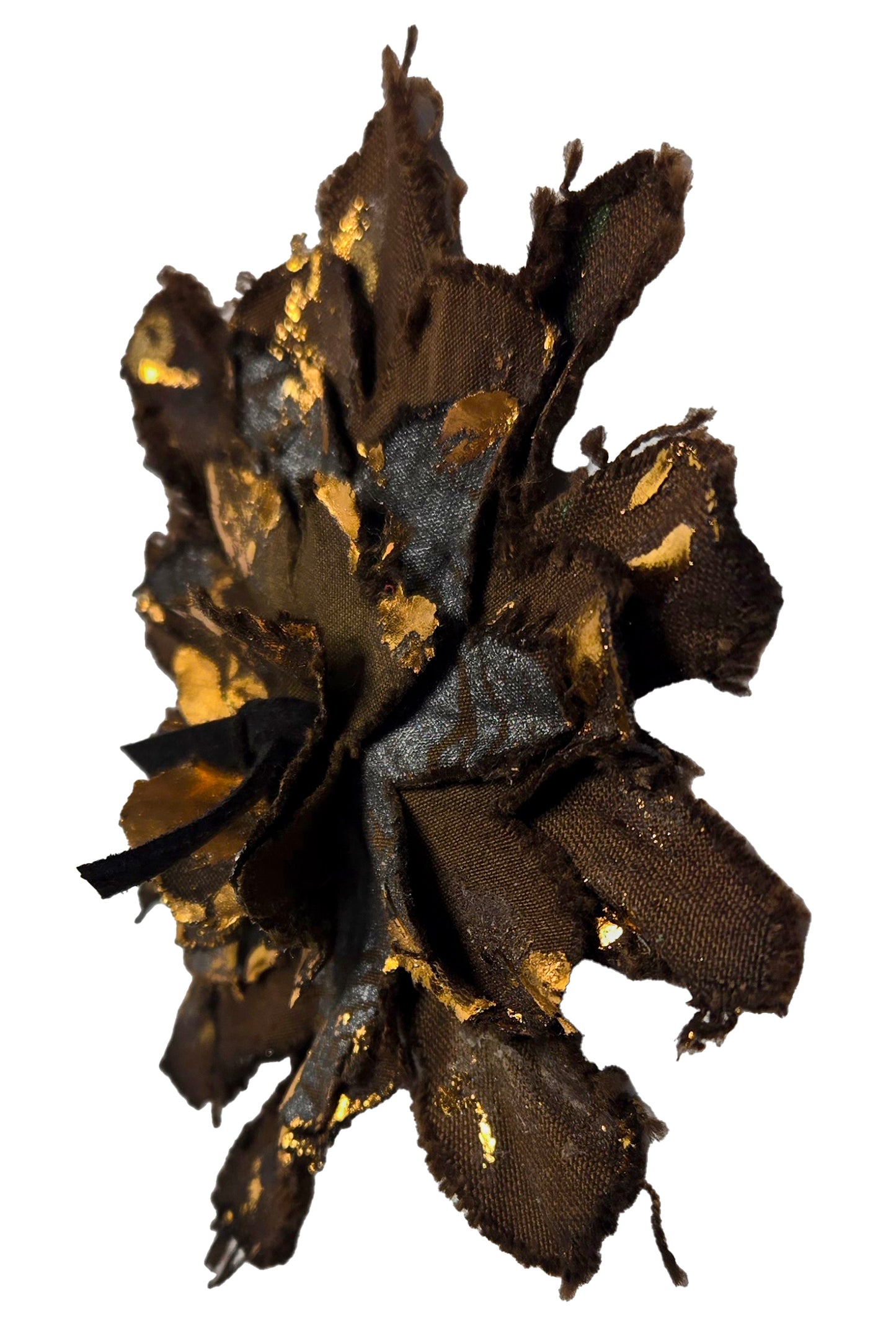 Magnetic Flower Brooch - Cotton - Foil Print - Brown & Copper