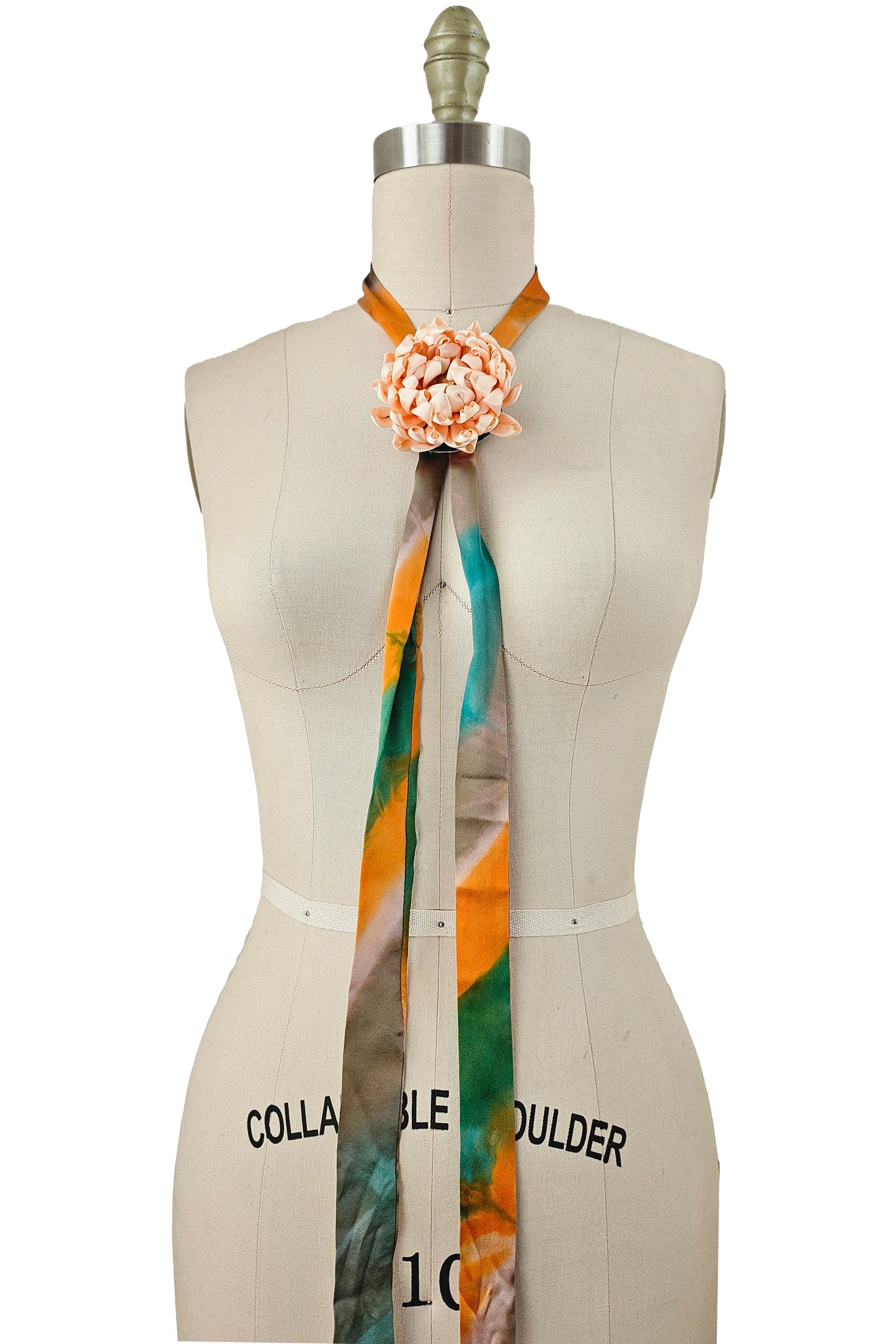 Adriana Silk Bolo Tie Necklace | Peach Tsumami Chrysanthemum