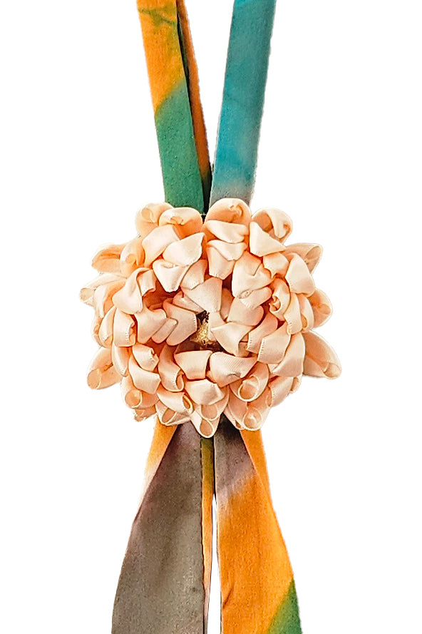 Adriana Silk Bolo Tie Necklace | Peach Tsumami Chrysanthemum