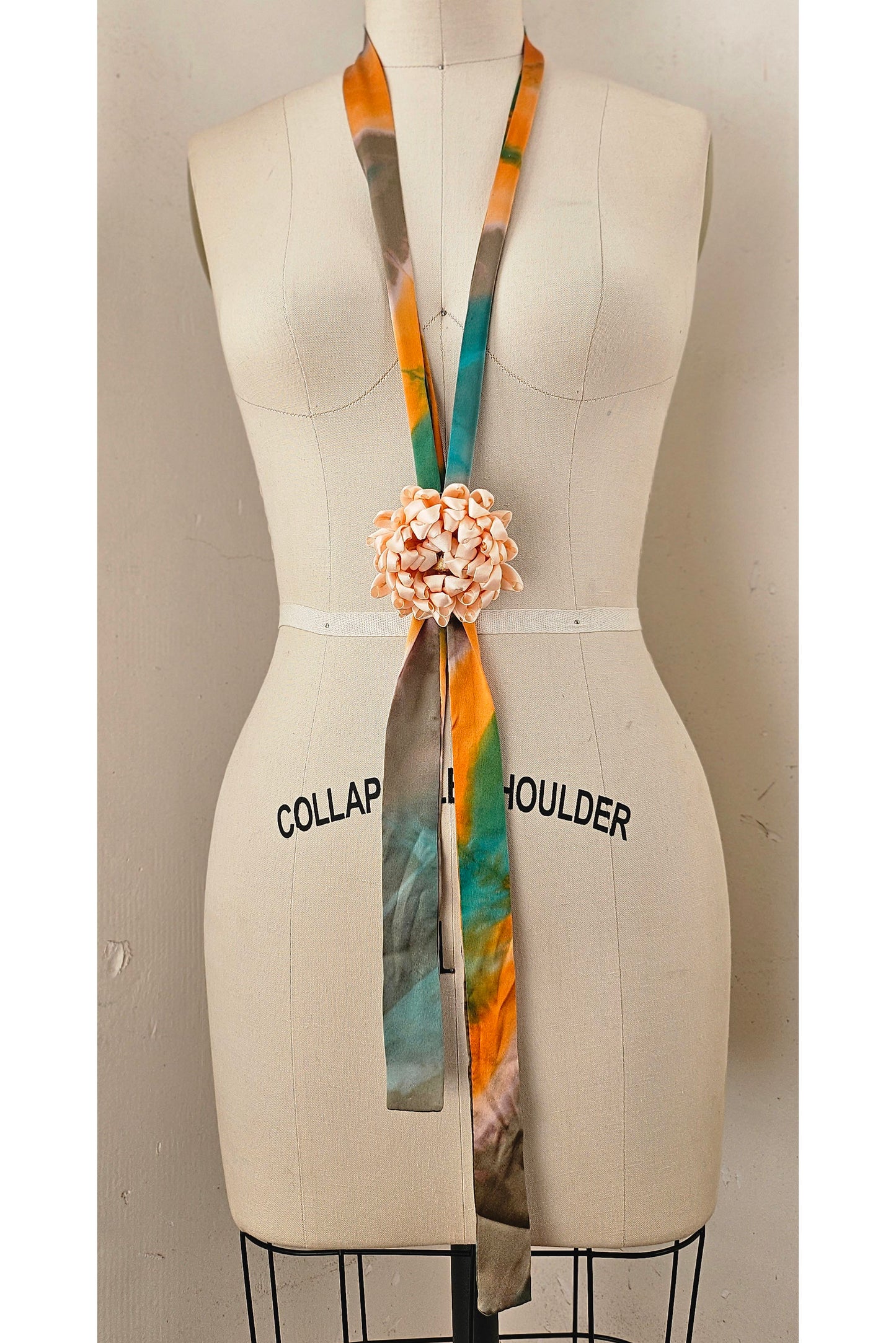 Adriana Silk Bolo Tie Necklace | Peach Tsumami Chrysanthemum