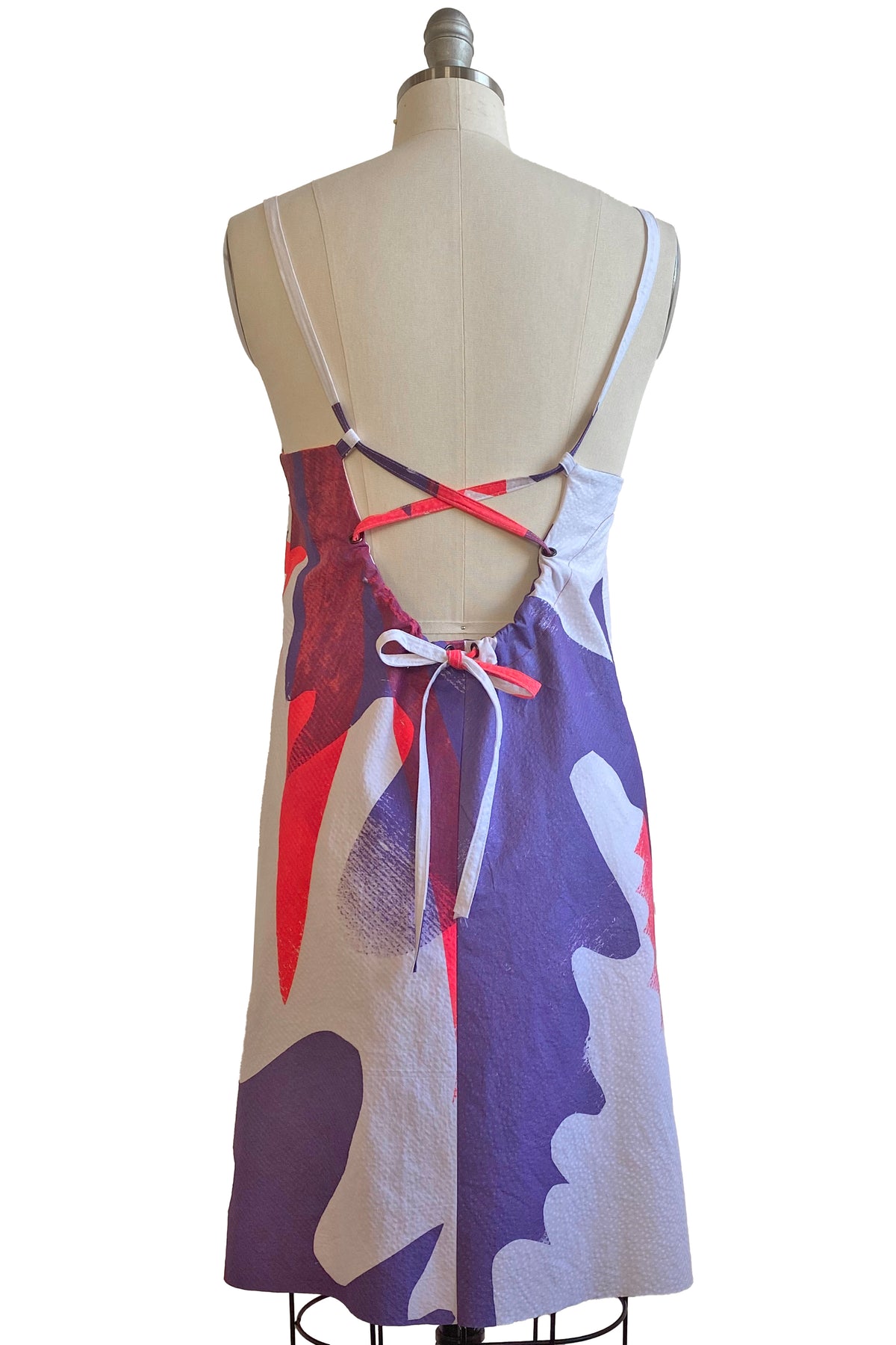 Pigalle Dress Mini | Seersucker Cotton | Flora Paper Cut Print | White, Coral & Purple | Select Size