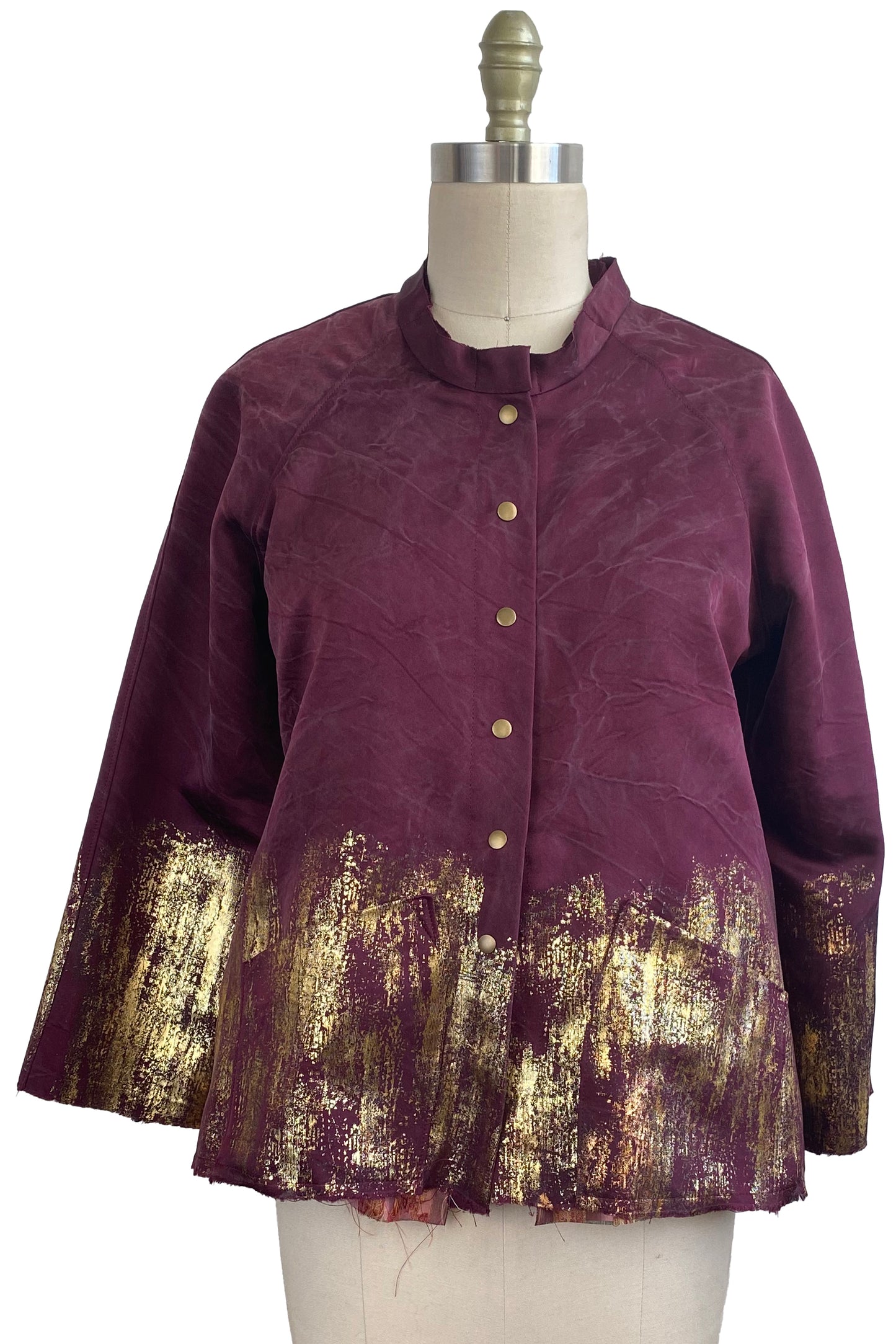 Ariel Jacket w/ Foil Print - Maroon & Gold - Large