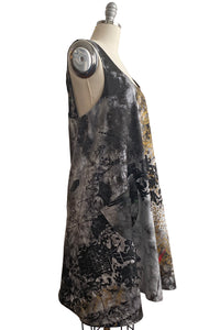 Apron Dress in Cotton w/ Chaos Print & Tie Dye - Storm, Gold, & Pink Accent