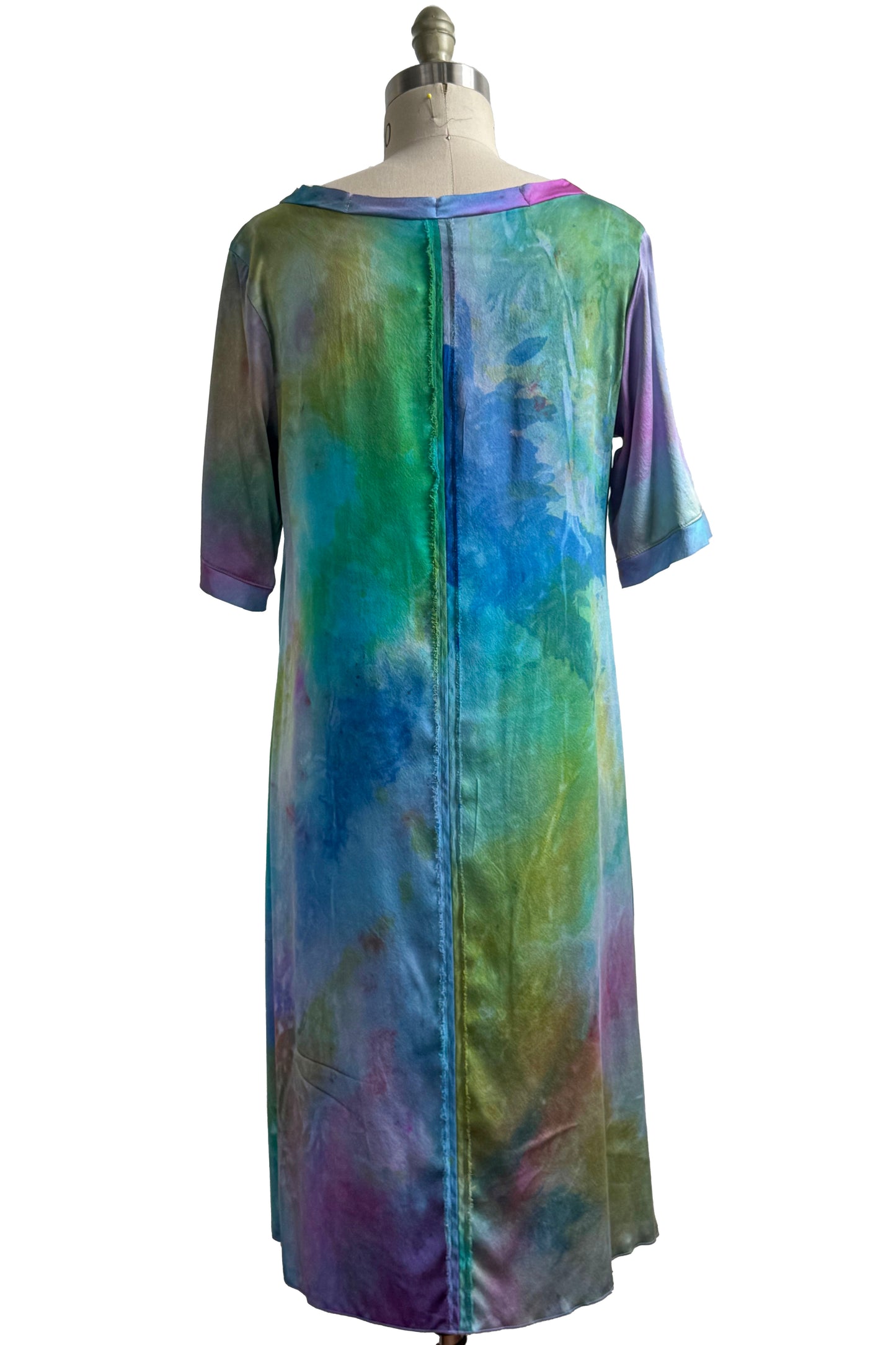 Jazzy Fest Dress in Silk w/ Painted Dye - Turquoise, Purple, Blue & Green - Small