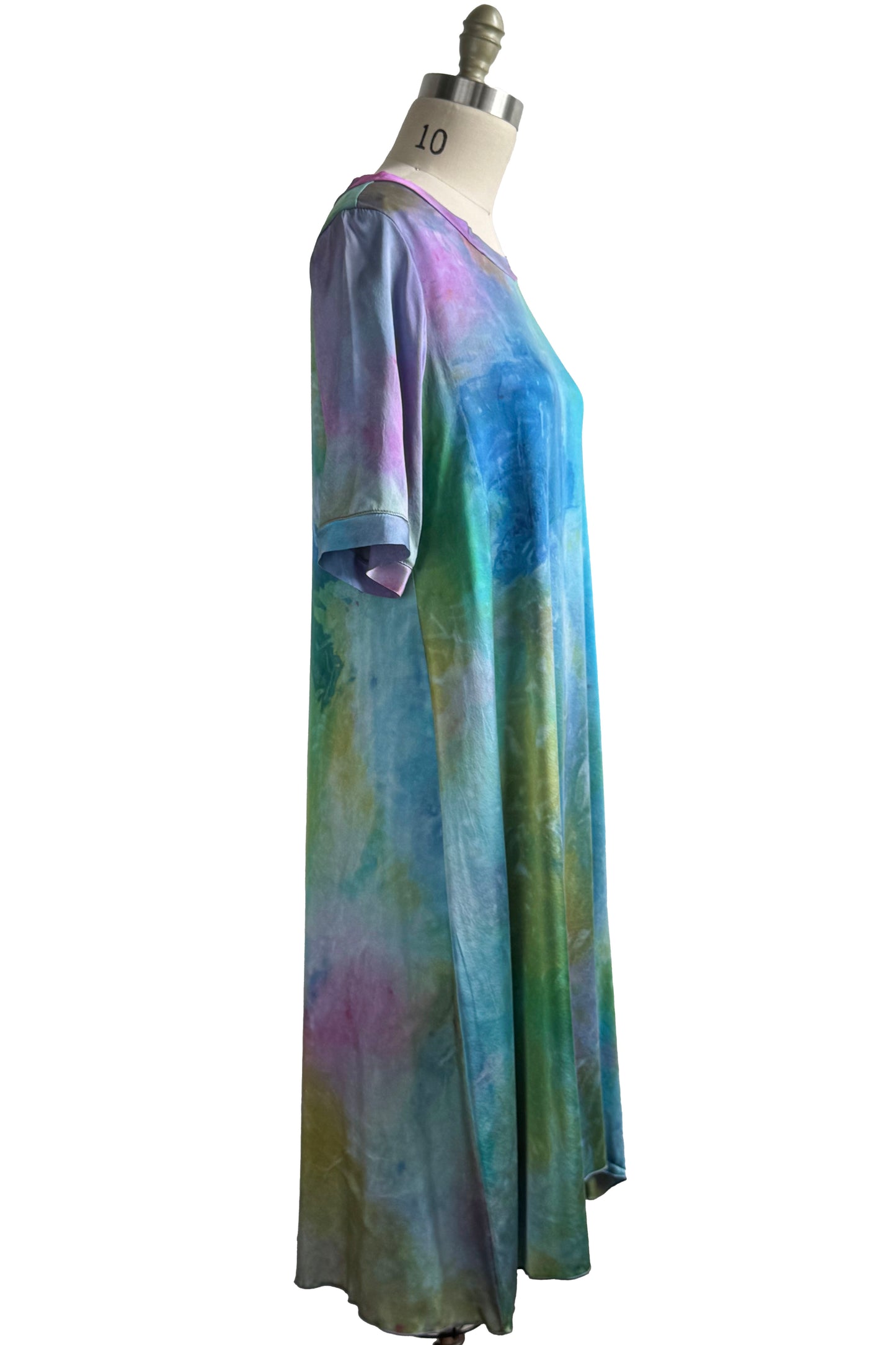 Jazzy Fest Dress in Silk w/ Painted Dye - Turquoise, Purple, Blue & Green - Small
