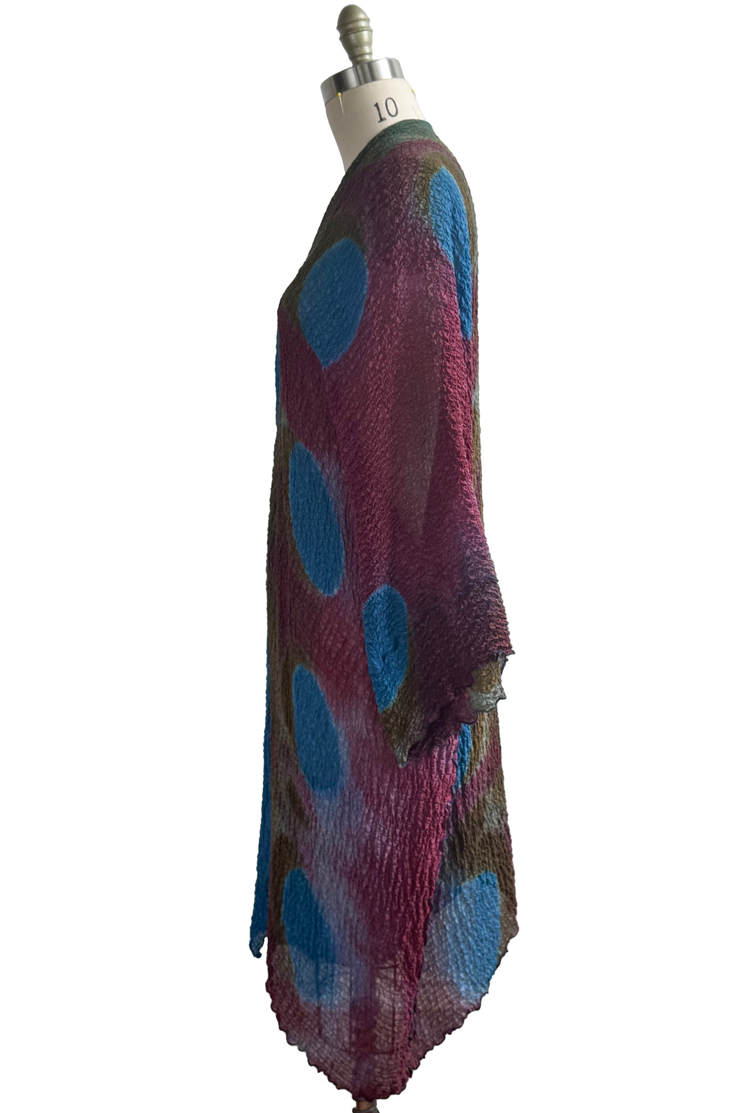 Lundy Duster in Waffle Silk w/ Shibori Dye - Turquoise Blue, Red & Olive