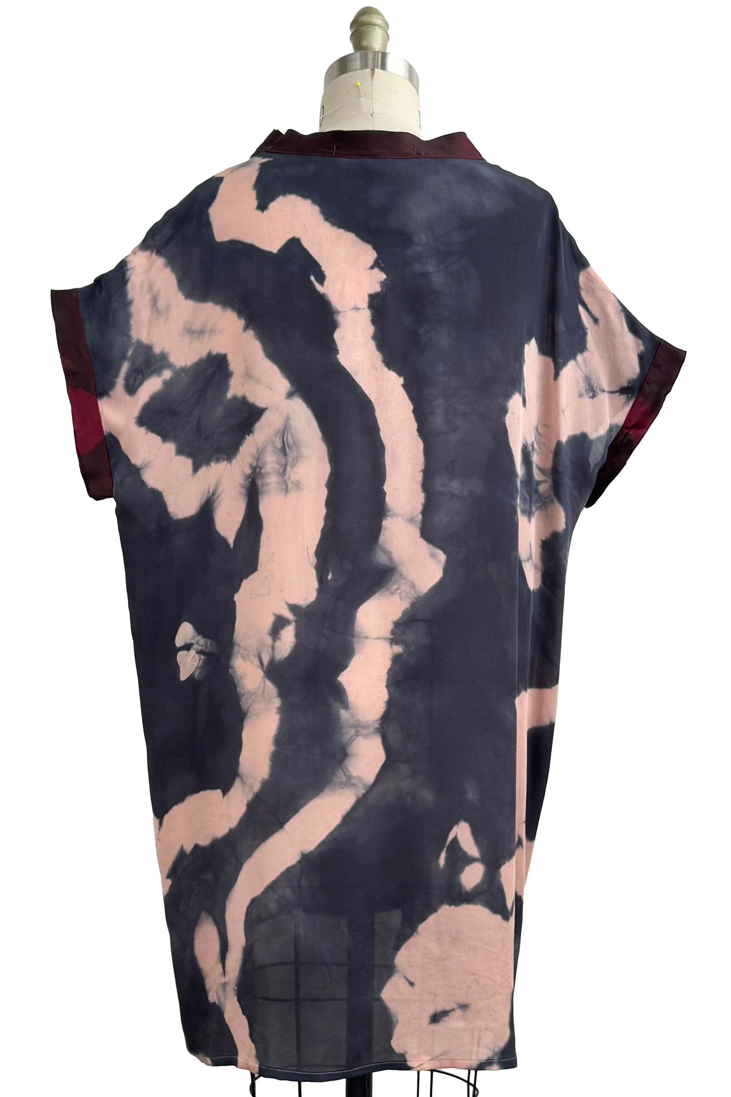 Petra Tunic Silk Georgette w/ Itajime Dye - Charcoal & Light Pink - Large