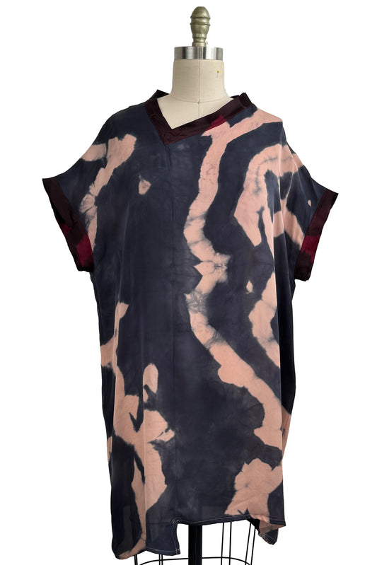 Petra Tunic Silk Georgette w/ Itajime Dye - Charcoal & Light Pink - Large