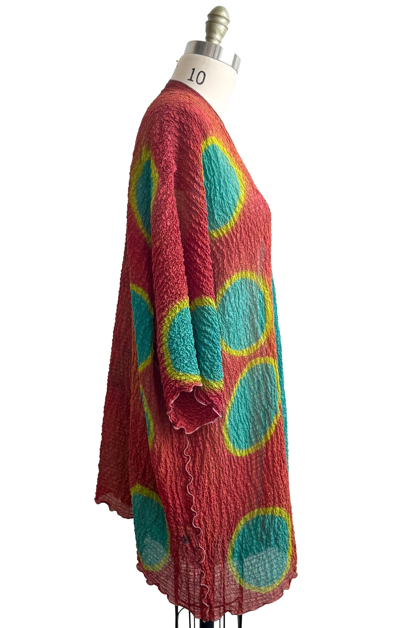 Lundy Duster | Waffle Textured Silk | Itajime Dye | Turquoise, Rust & Yellow