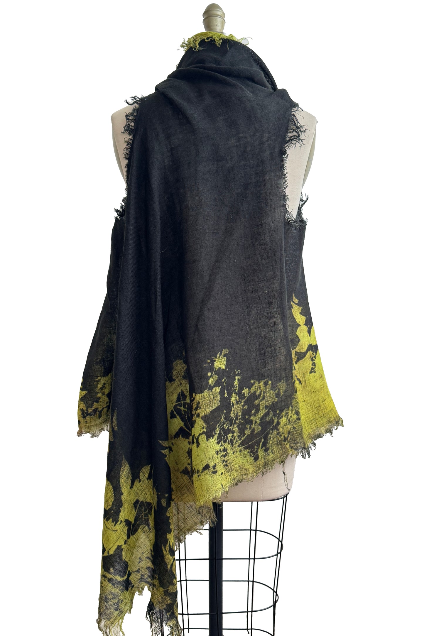 Asymmetrical Wrap Vest | Open Weave Linen | Bramble Print | Chartreuse & Black