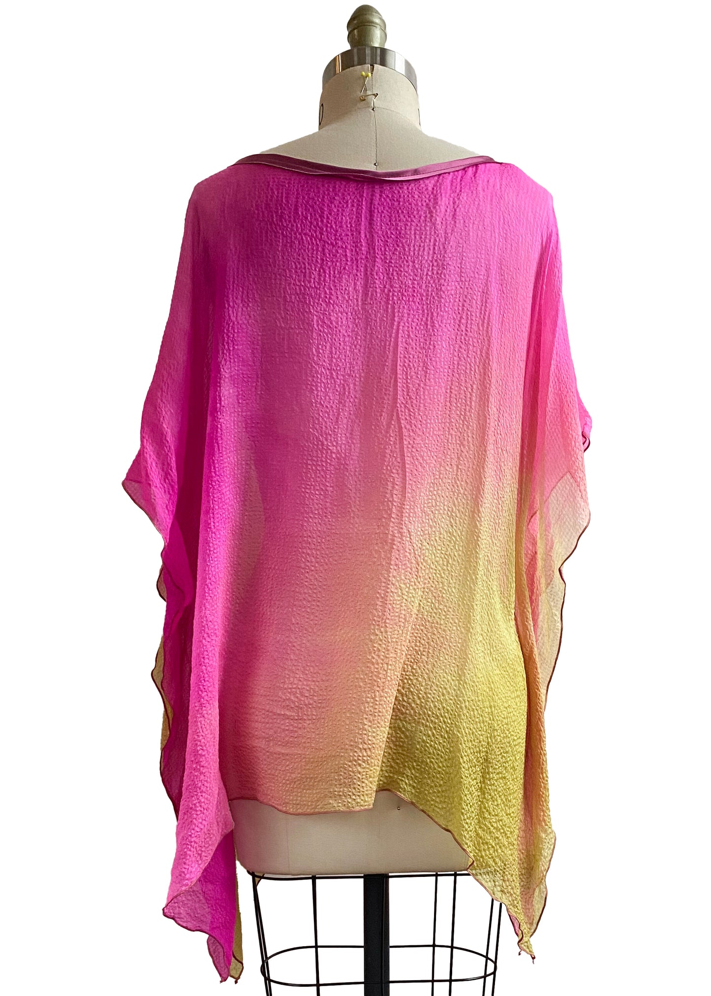 Seersucker Silk Square Top w/ Ombre Dye - Pink & Chartreuse