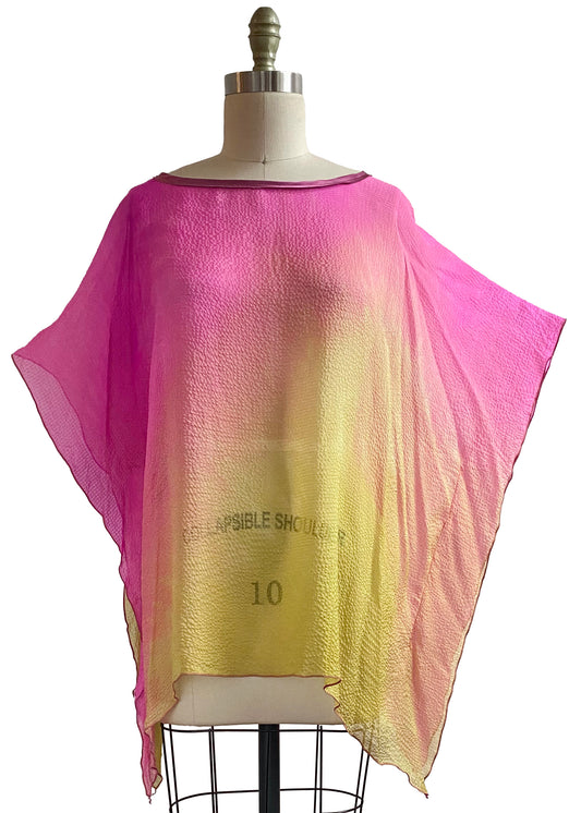 Seersucker Silk Square Top w/ Ombre Dye - Pink & Chartreuse