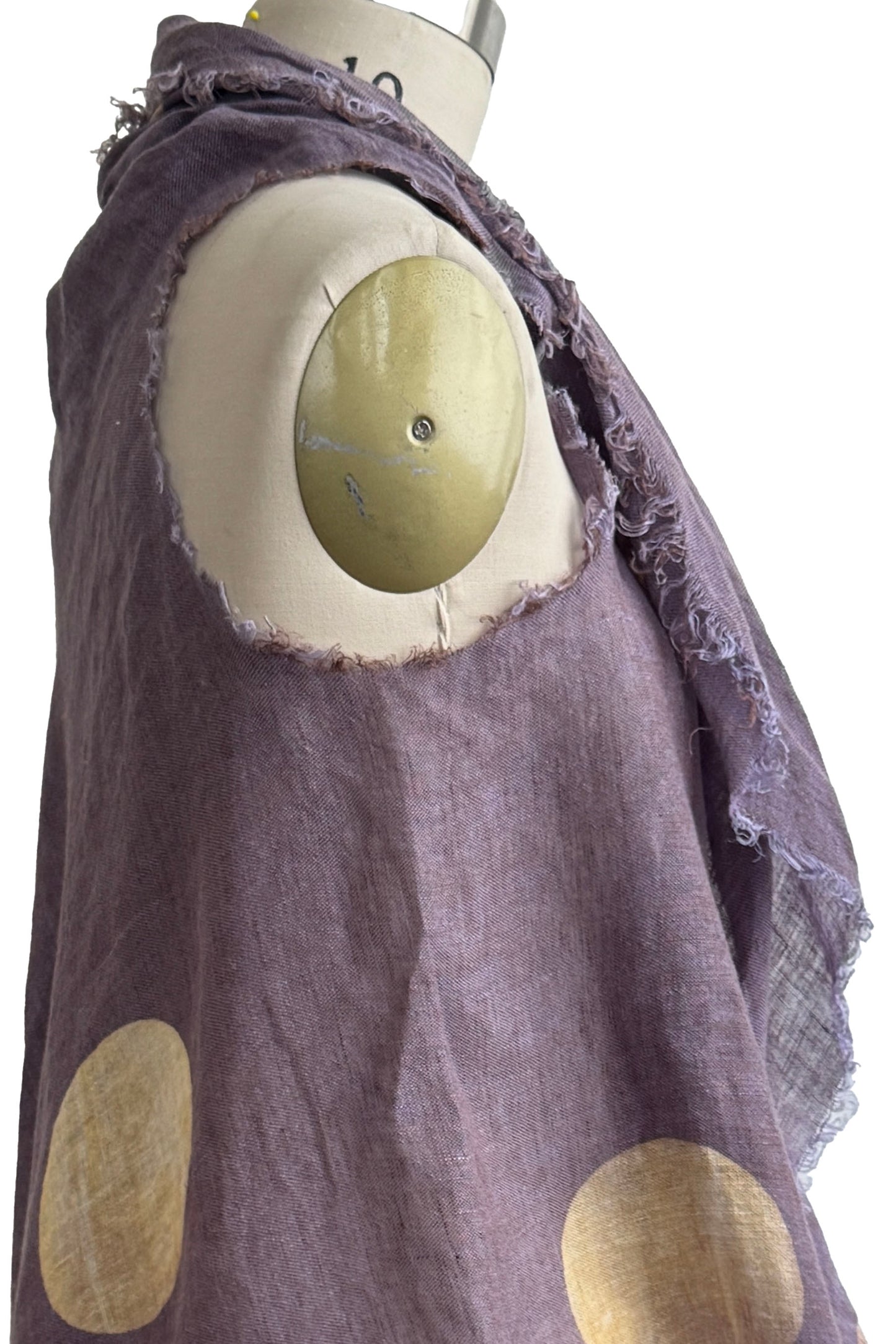 Asymmetrical Wrap Vest | Open Weave Linen | Moon Dot Print | Lavender & Natural