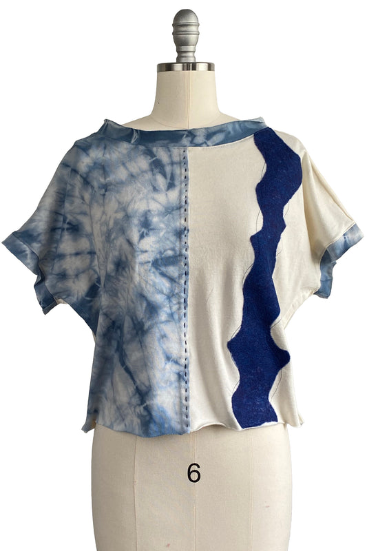 Jen Top - Jersey - Felted Wave - White & Blue - Medium