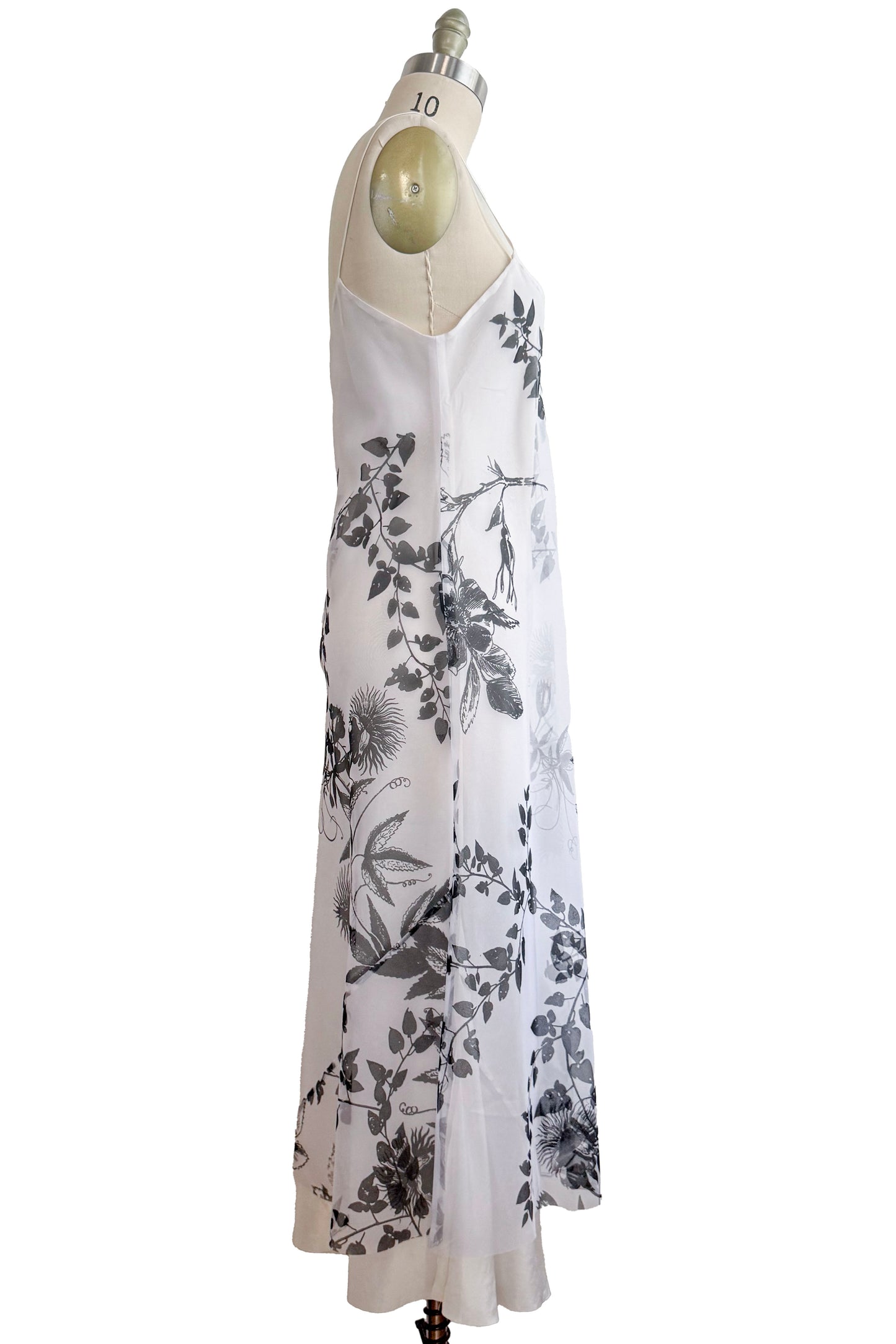 Kappa Reversible Dress in Silk - Camellia & Vine Print - White & Black - Medium