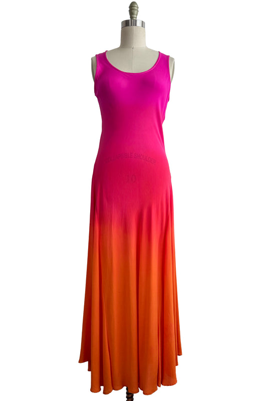 Fan Dress in Silk Georgette - Ombre Dye - Hot Pink & Orange - Small