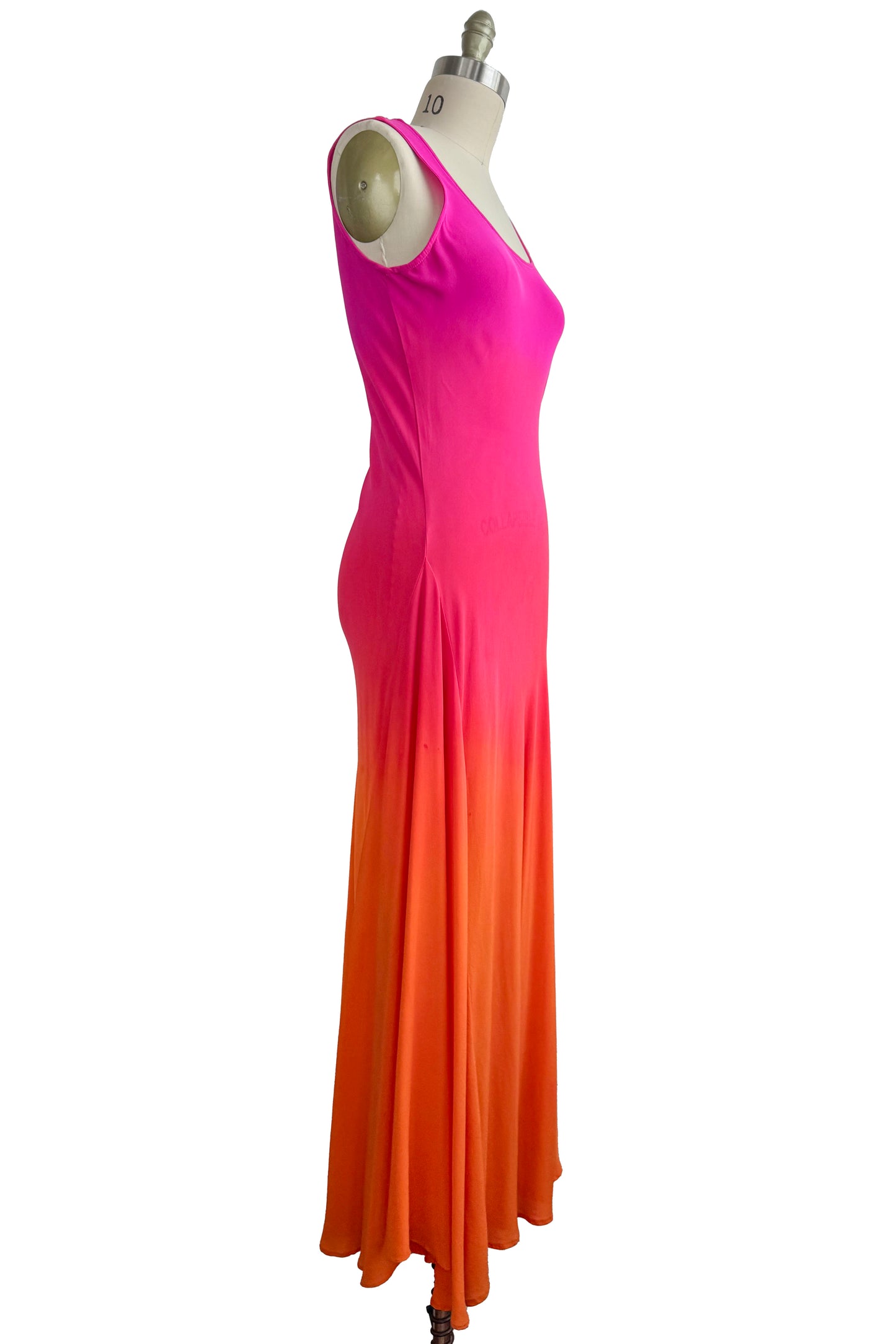 Fan Dress in Silk Georgette - Ombre Dye - Hot Pink & Orange - Small