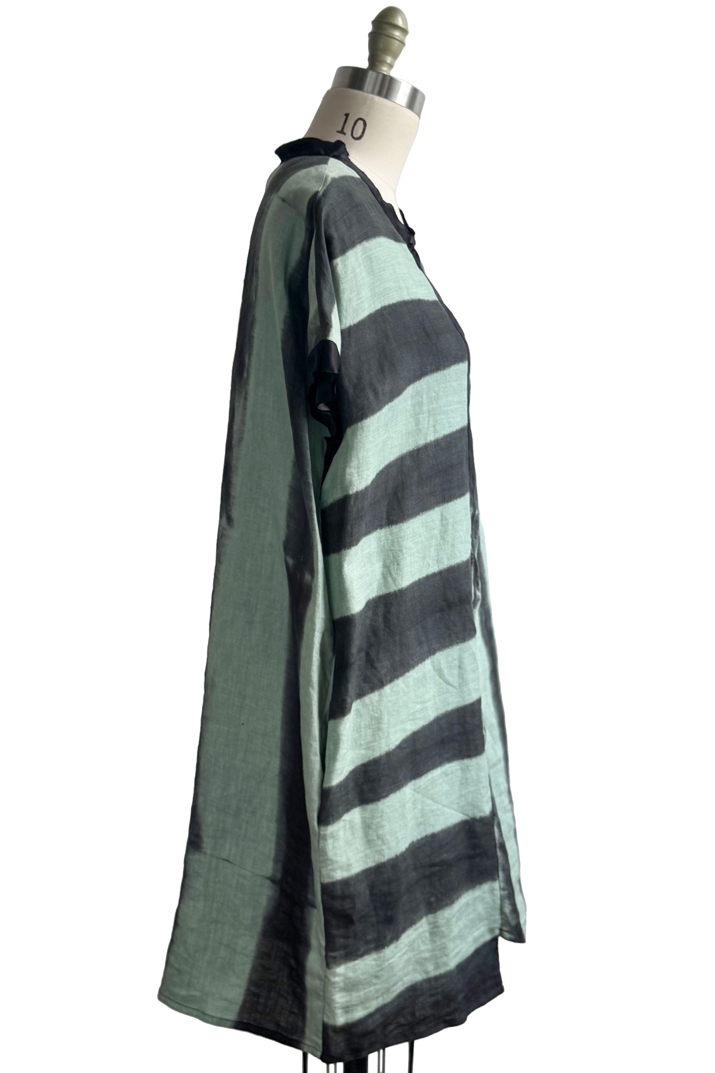 Petra Tunic in Linen w/Itajimie Dye - Charcoal & Mint Green - Medium