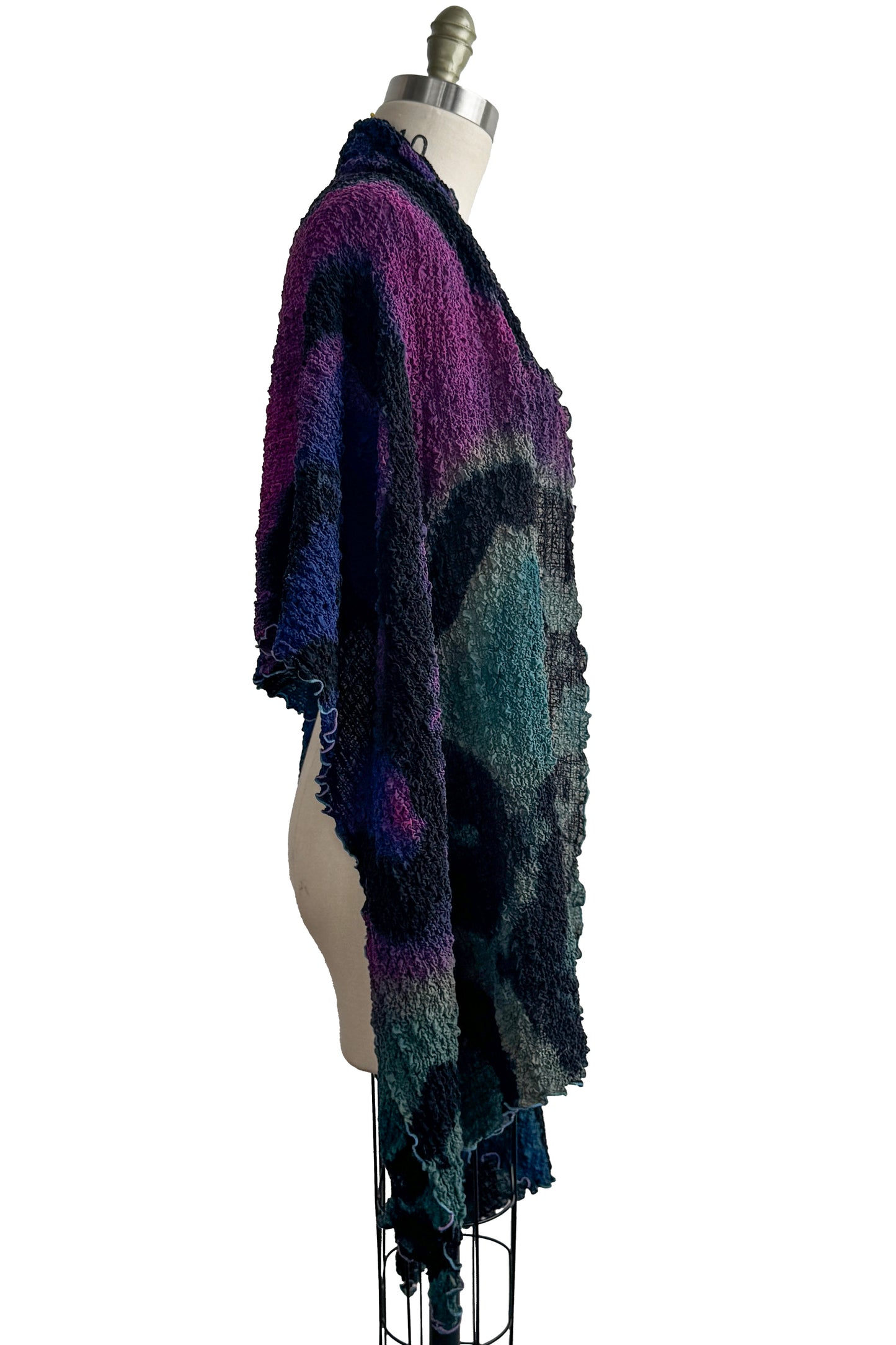 Bubble Shawl | Bubble Silk | River Dye | Eggplant, Black, Turquoise & Blue