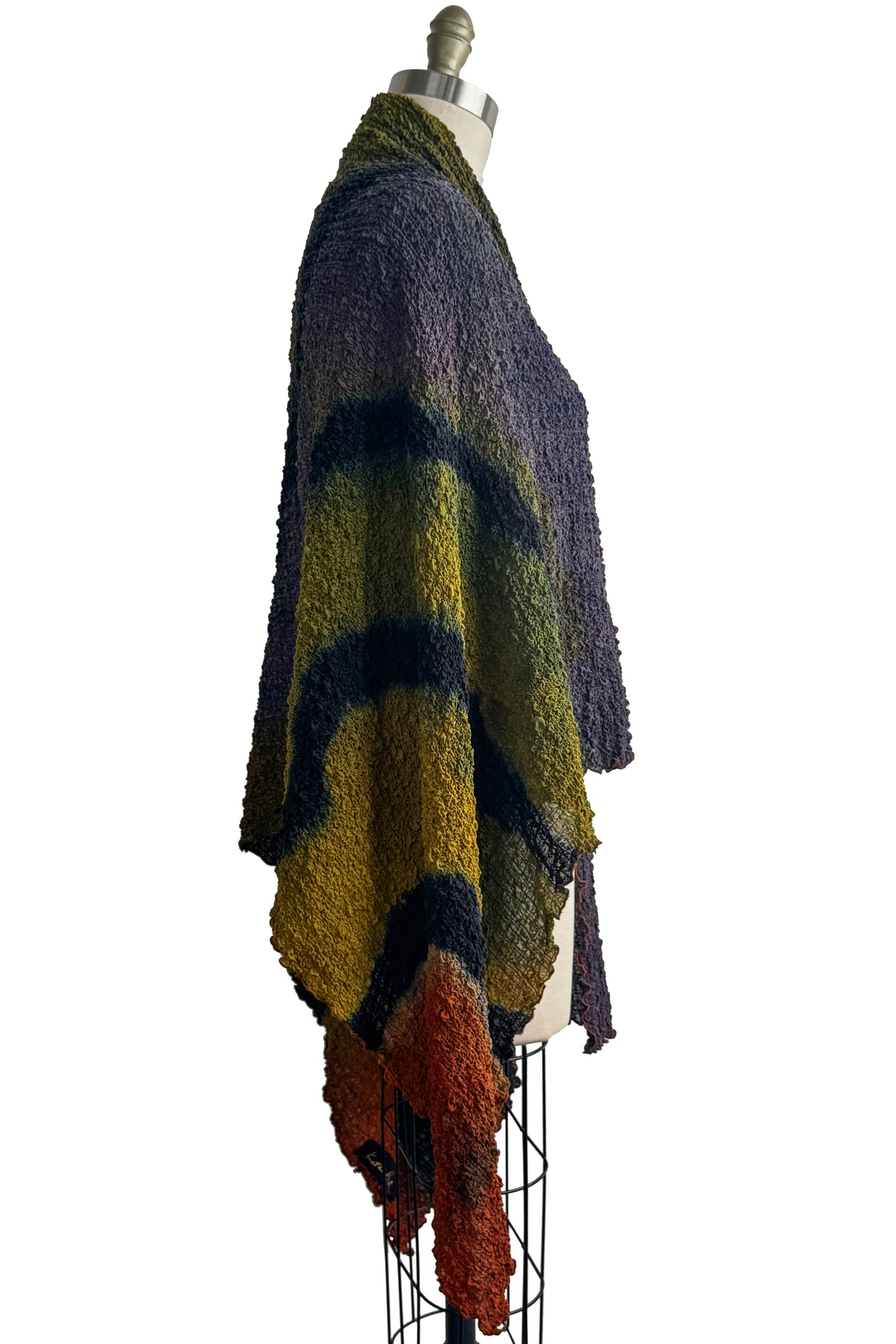 Bubble Shawl | Bubble Silk | River Dye | Olive, Purple, Black & Dark Orange