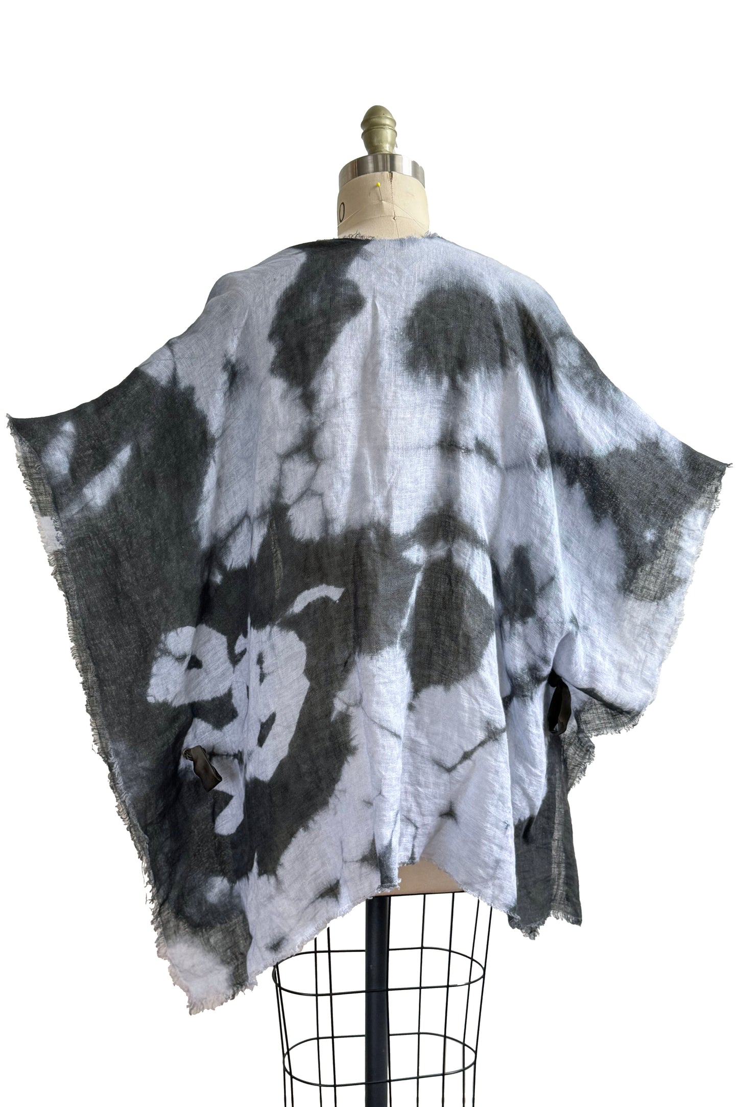 Open Weave Linen Drape w/ Silk Ties - Charcoal & Grey